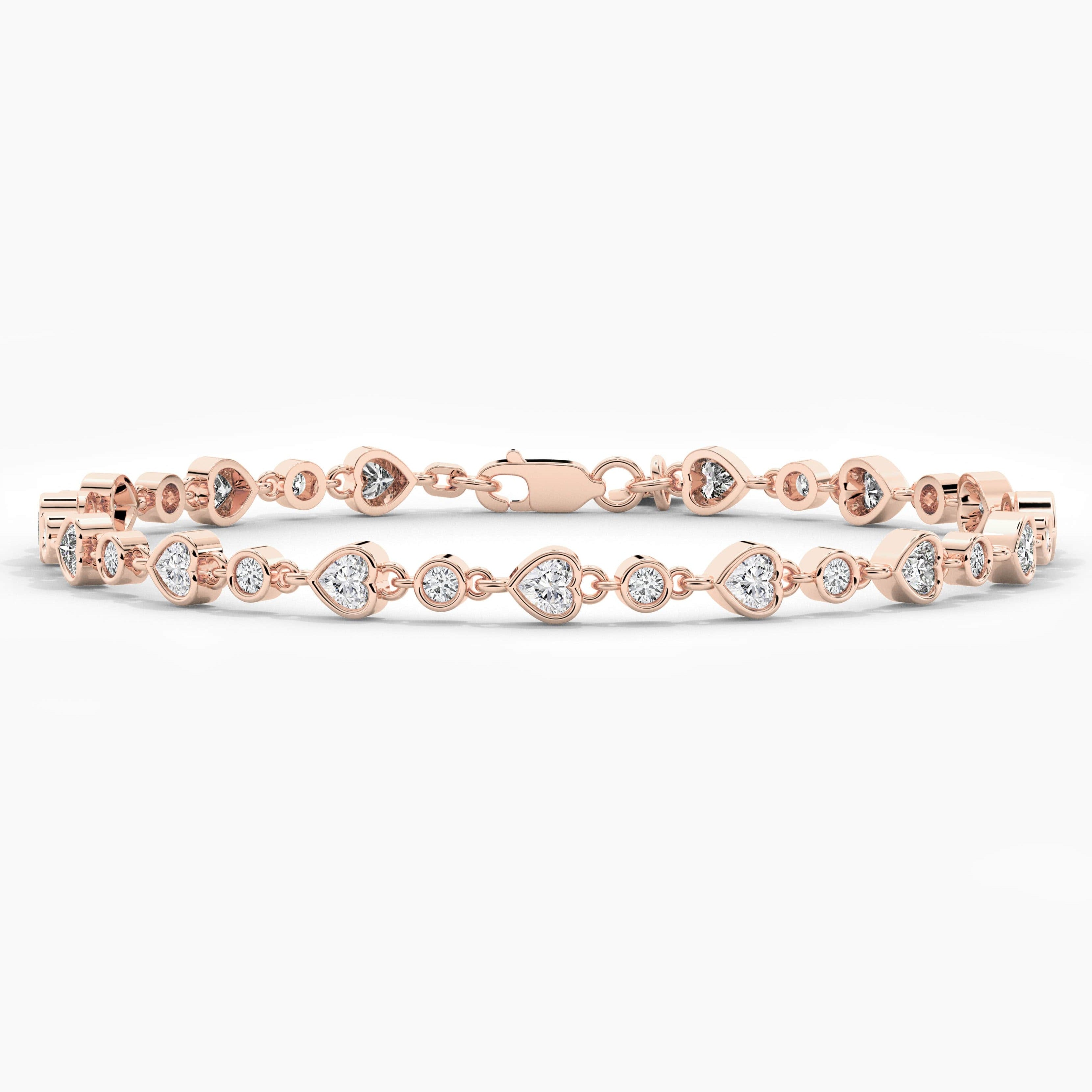 Heart And Round Cut Moissanite Diamond Tennis Bracelet For Woman In Rose Gold 