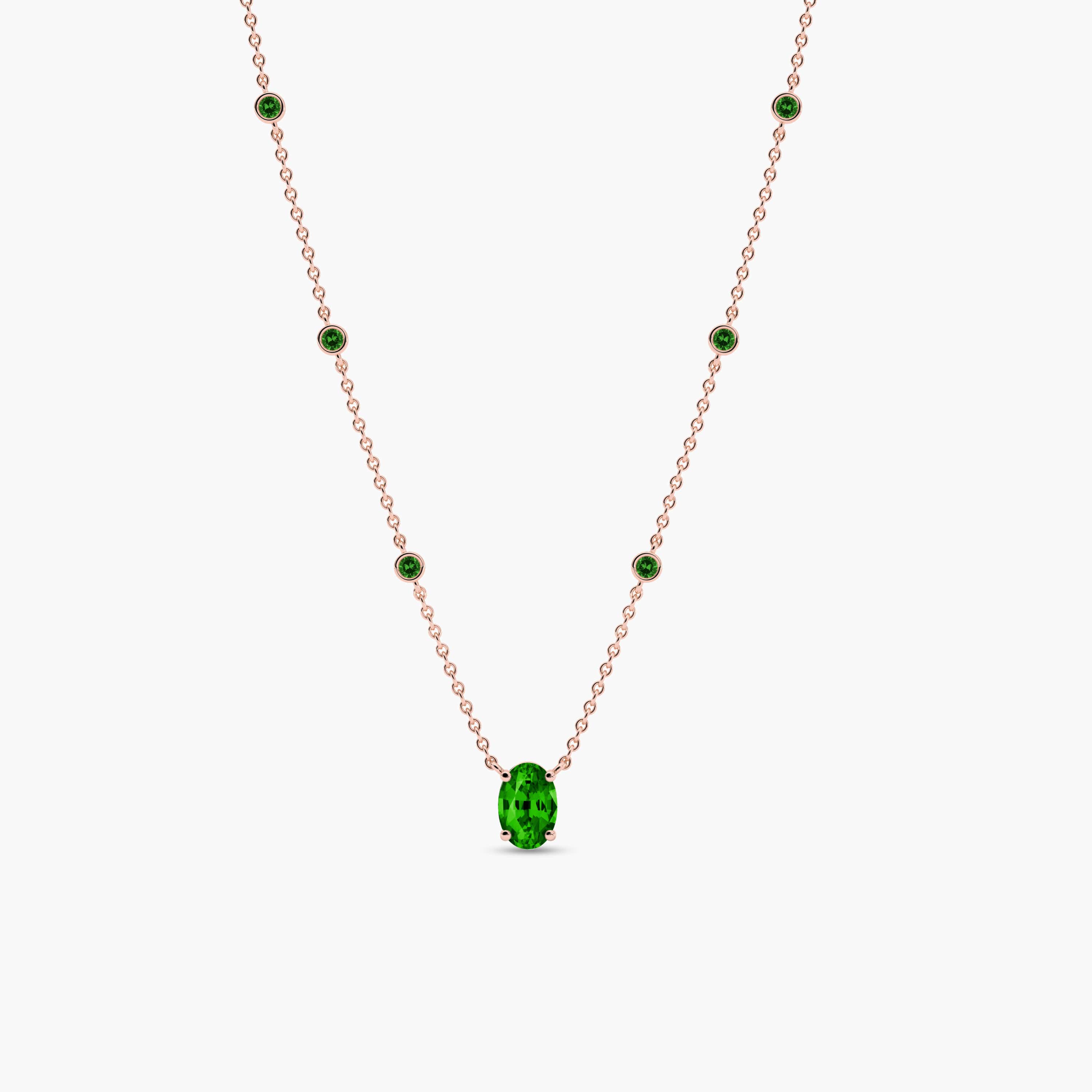 14k Rose Gold Emerald Station Necklace