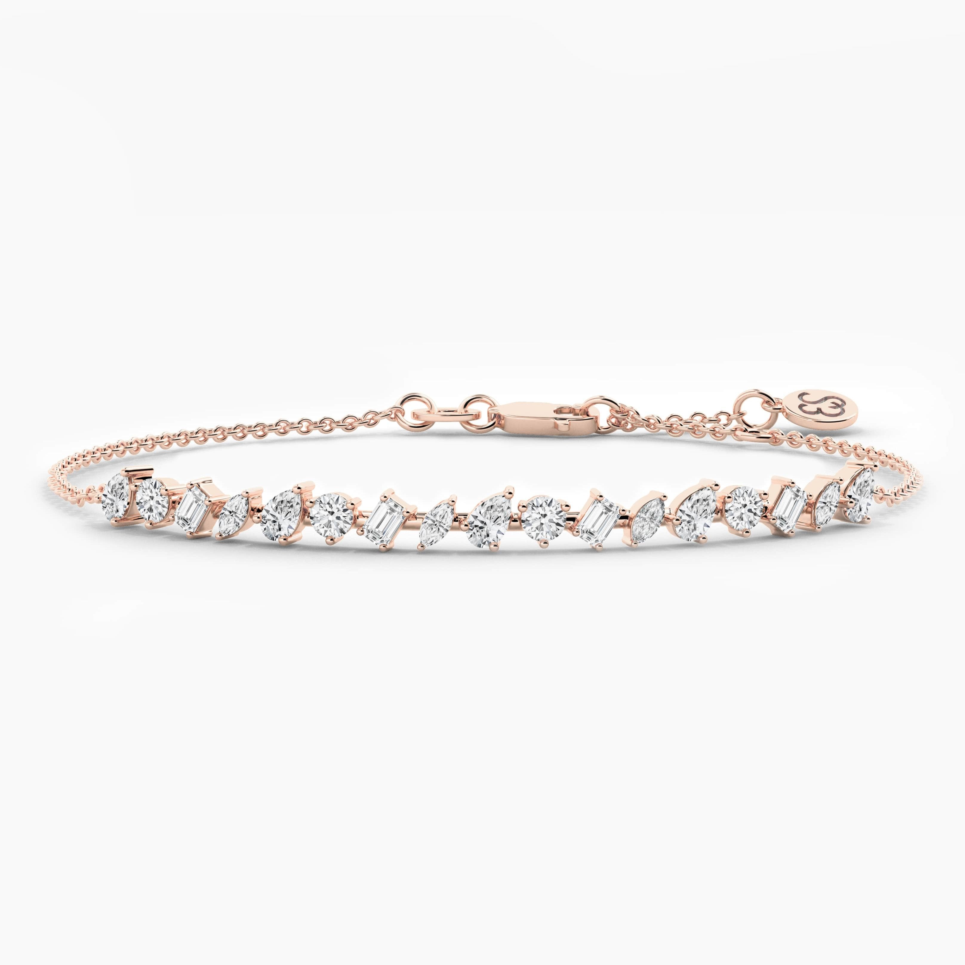 Rose Gold Multi Shape Moissanite Diamond Chain Bracelet 