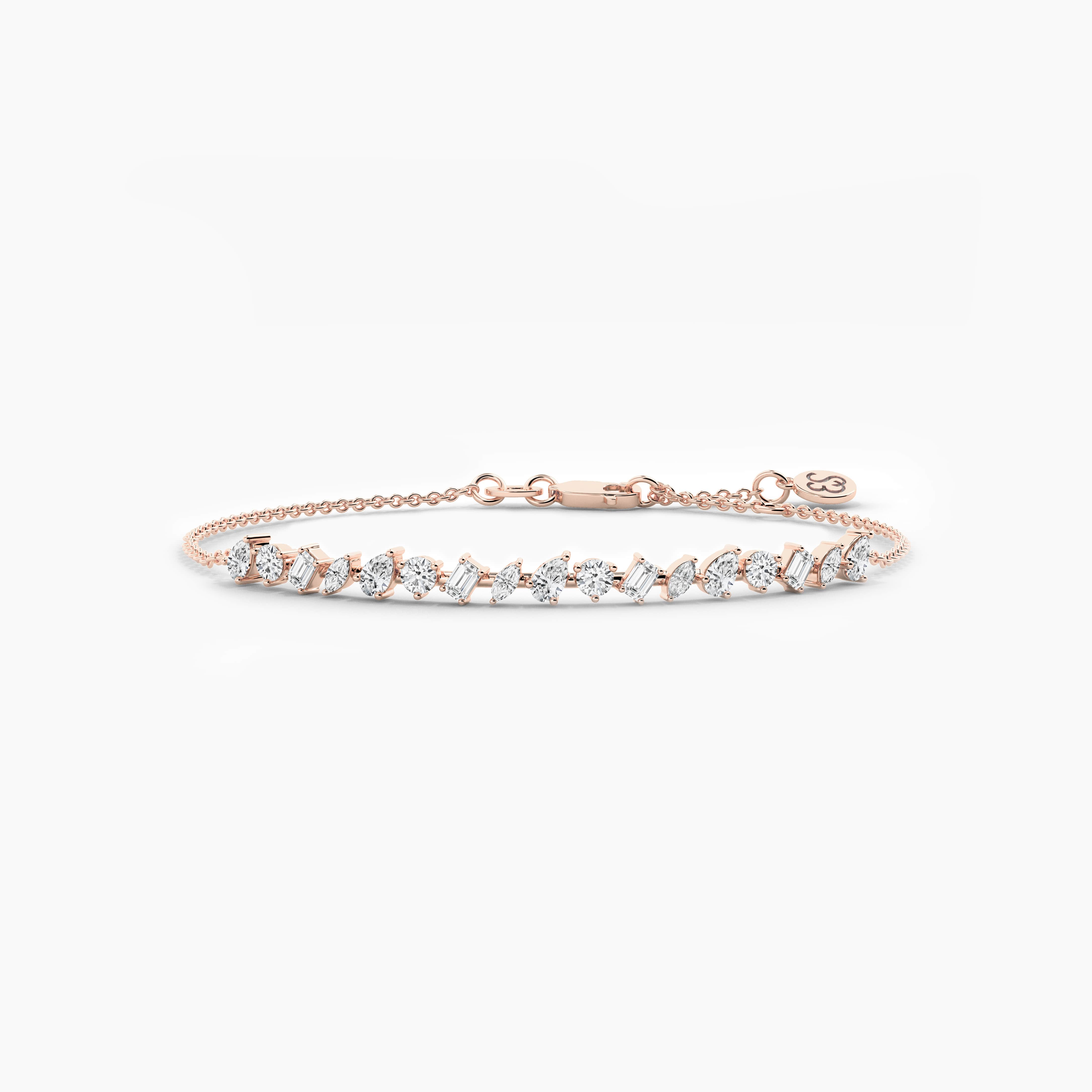 Rose Gold Multi Shape Moissanite Diamond Chain Bracelet 