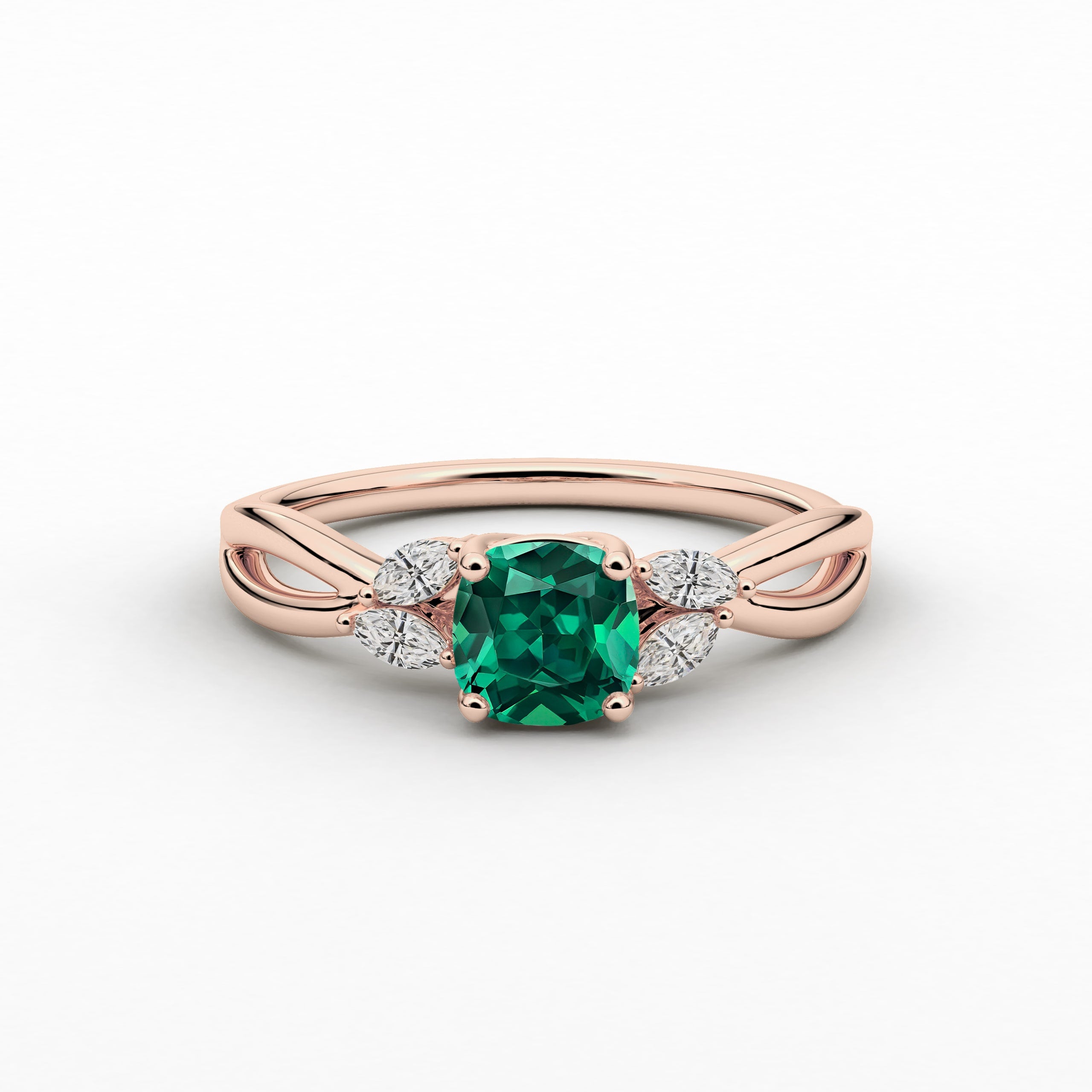 Rose Gold Cushion Cut Green Emerald Moissanite Diamond Nature Inspired Ring For Woman