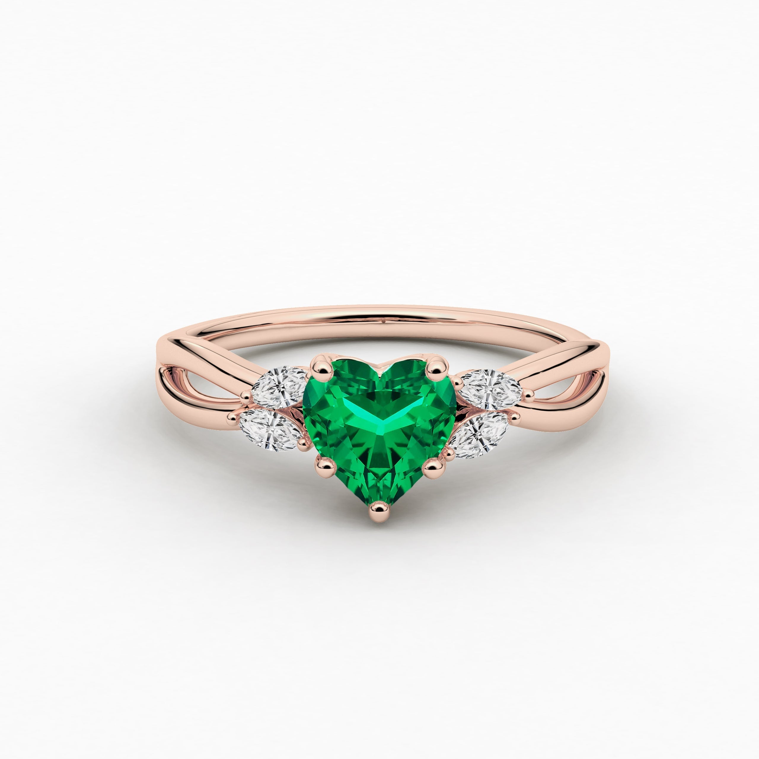 Heart Cut Green Emerald Moissanite Diamond Engagement Ring In Rose Gold