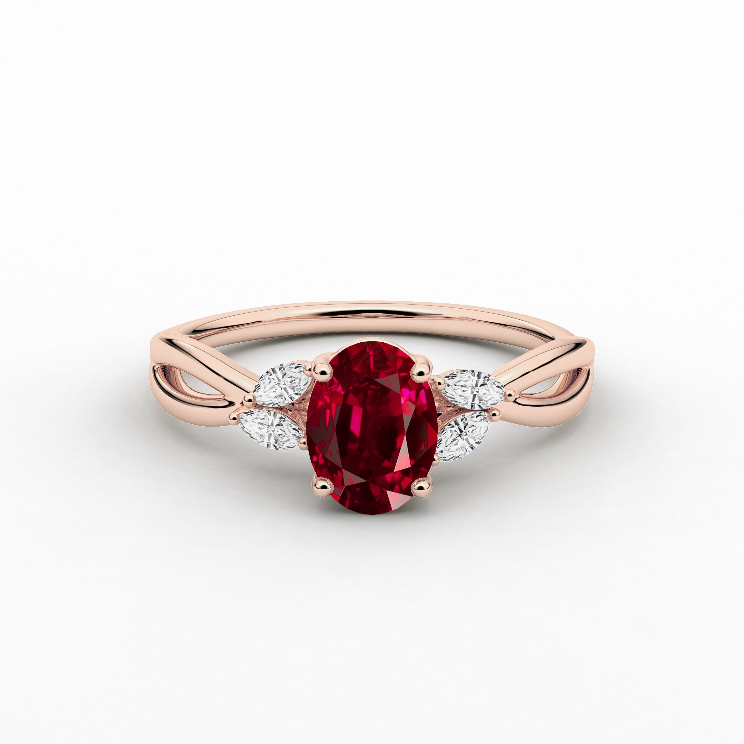 Rose Gold Oval Cut Ruby Moissanite Diamond Nature Inspired Ring For Woman