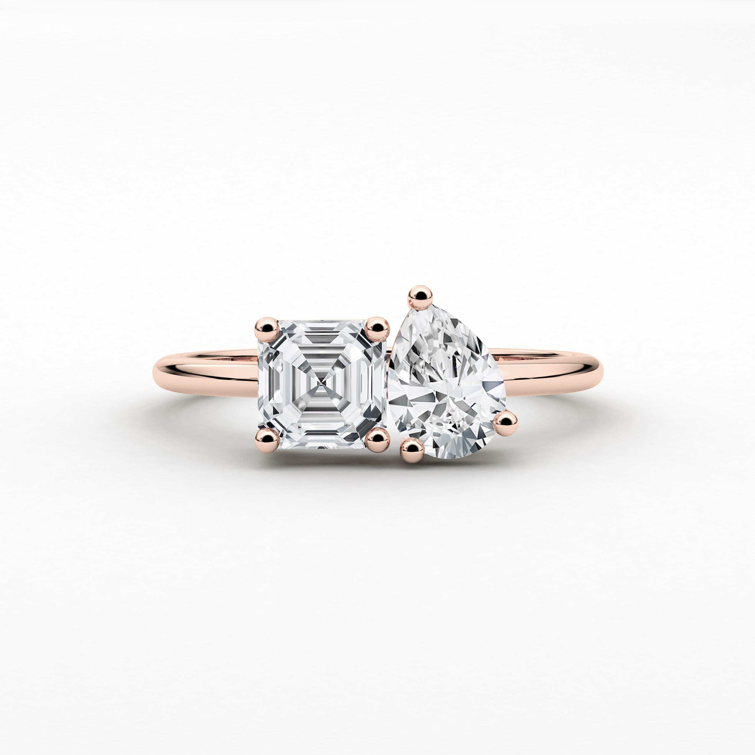 Asscher & Pear Cut Moissanite Stone Ring  Toi Et Moi Engagement Ring For Women In Rose Gold