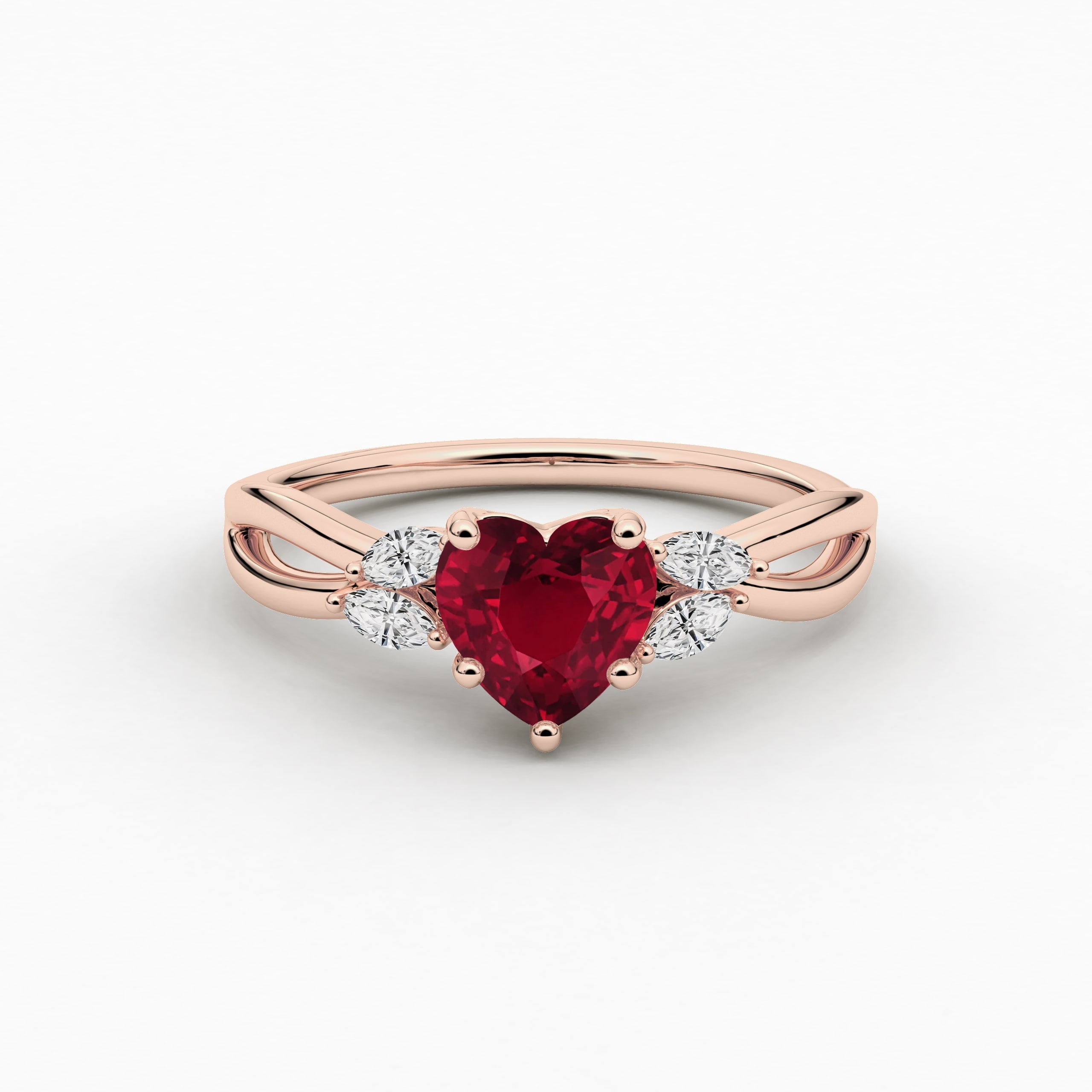 Nature Inspired Engagement Ring In Heart Cut Ruby Diamond In Rose Gold For Woman 