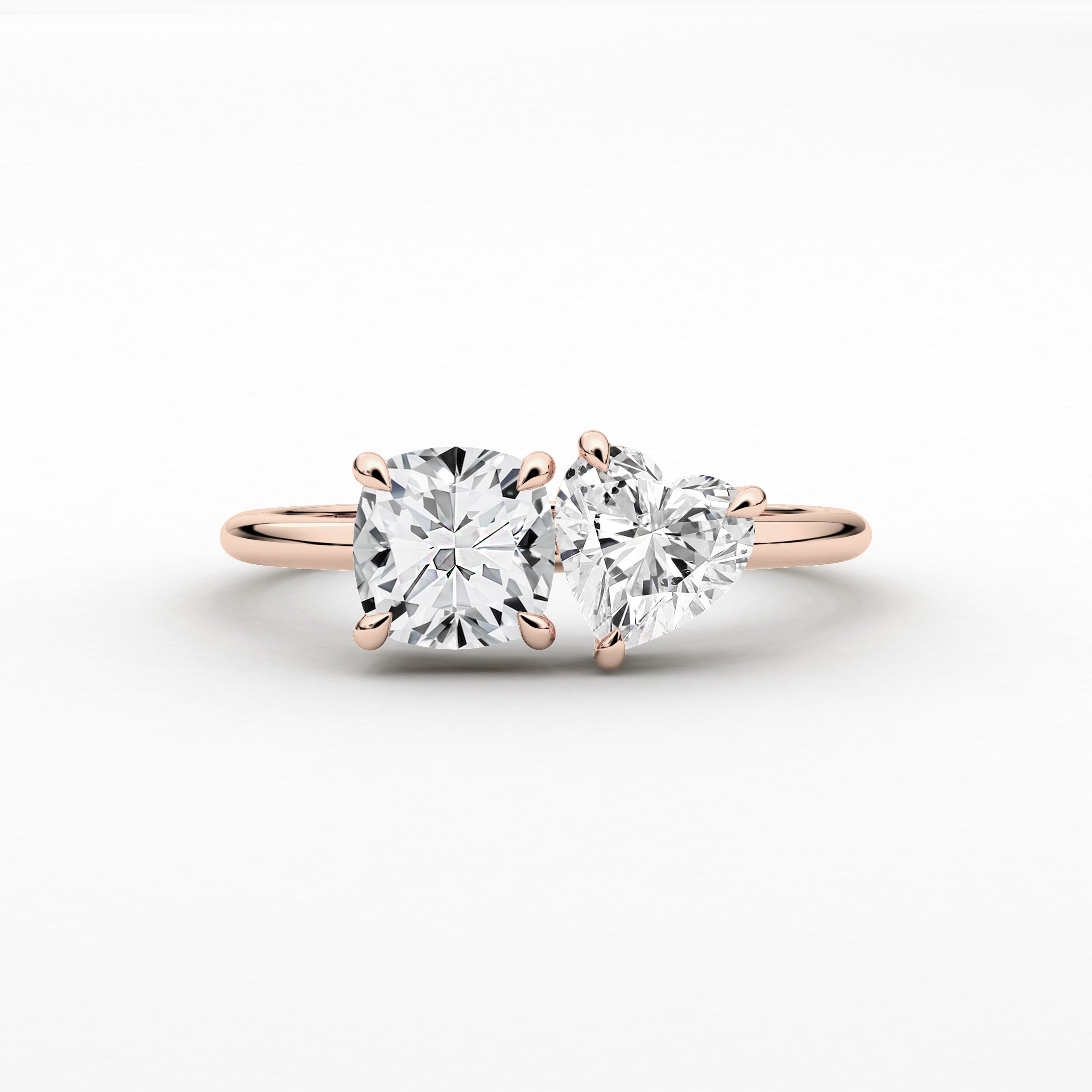  Cushion & Heart Shape Moissanite Wedding Ring In Rose Gold
