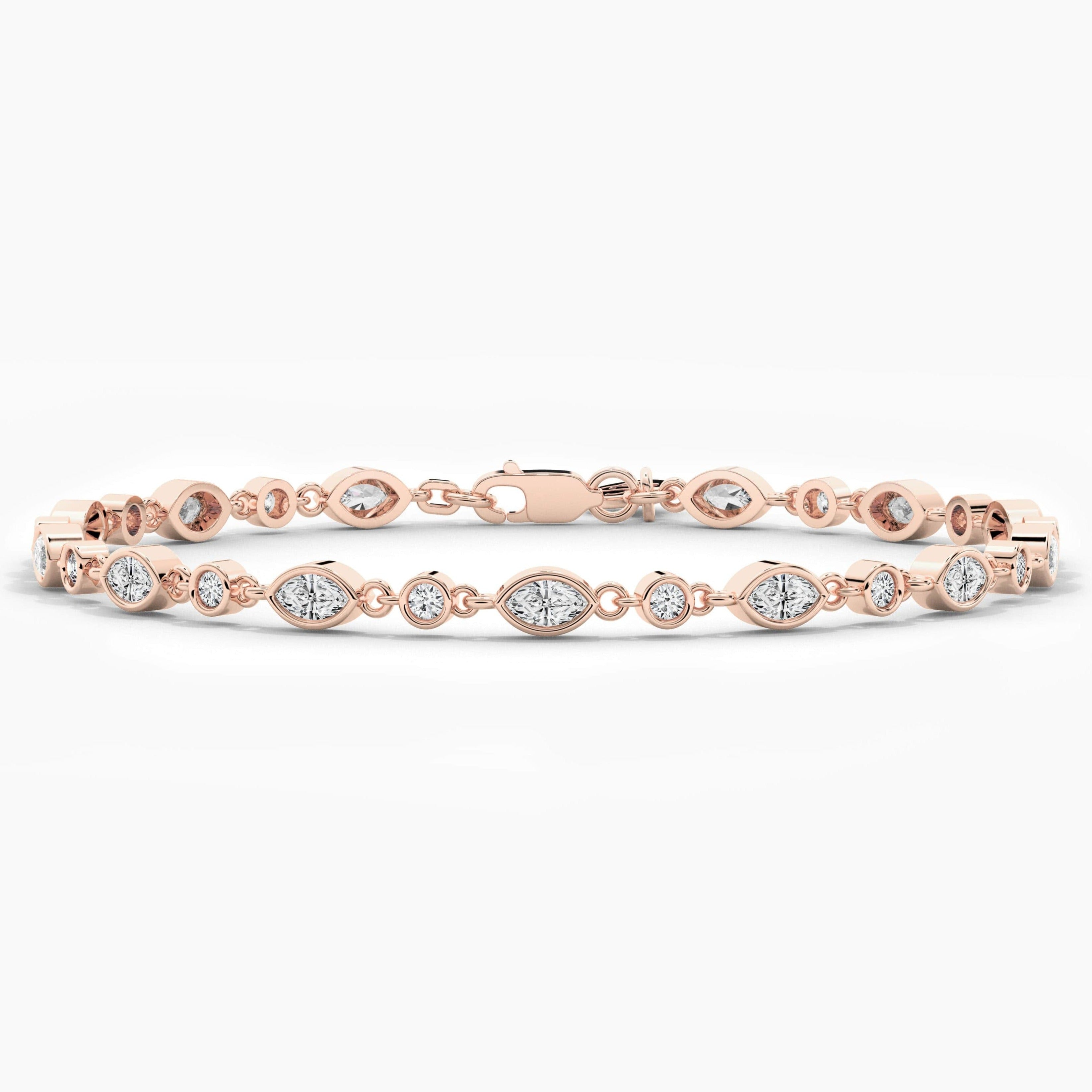 Rose Gold Marquise And Round Shape Moissanite Diamond Bracelet For Woman