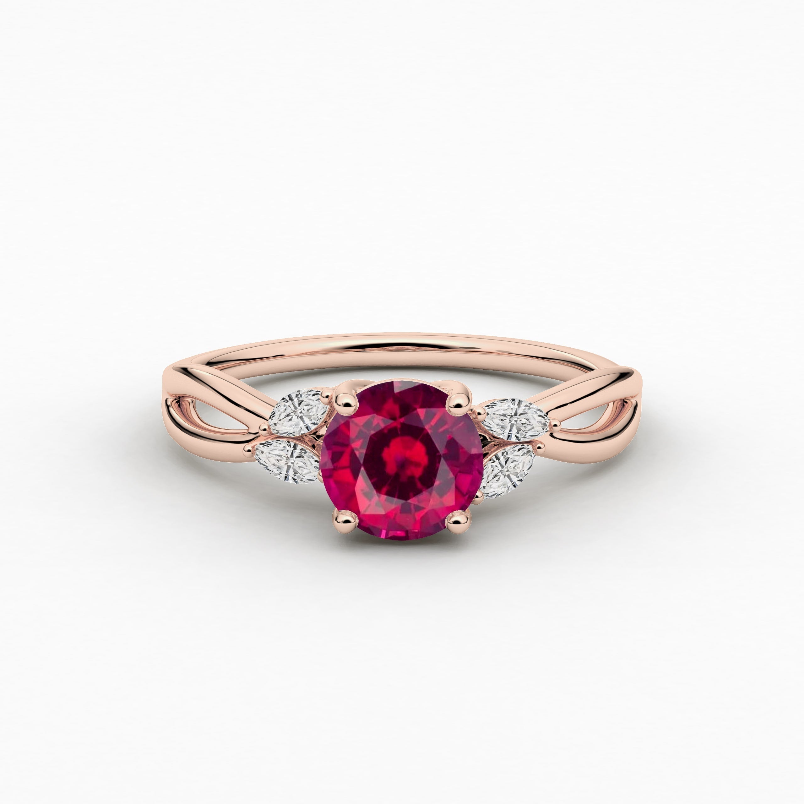 Round Cut Ruby Cut Nature Inspired Wedding Ring In Rose Gold