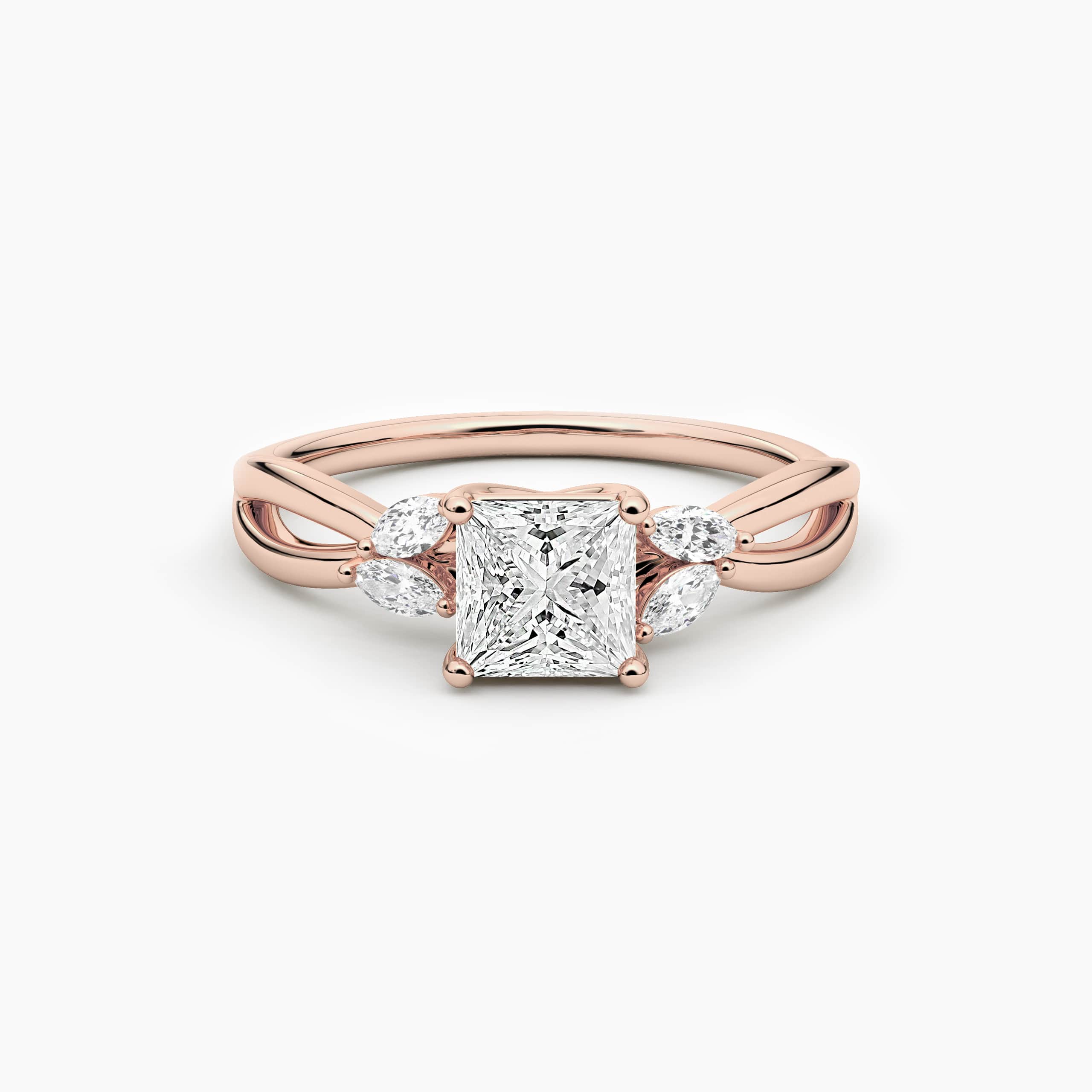 Rose Gold Princess Cut Moissanite Engagement Ring in Nature Inspired Ring