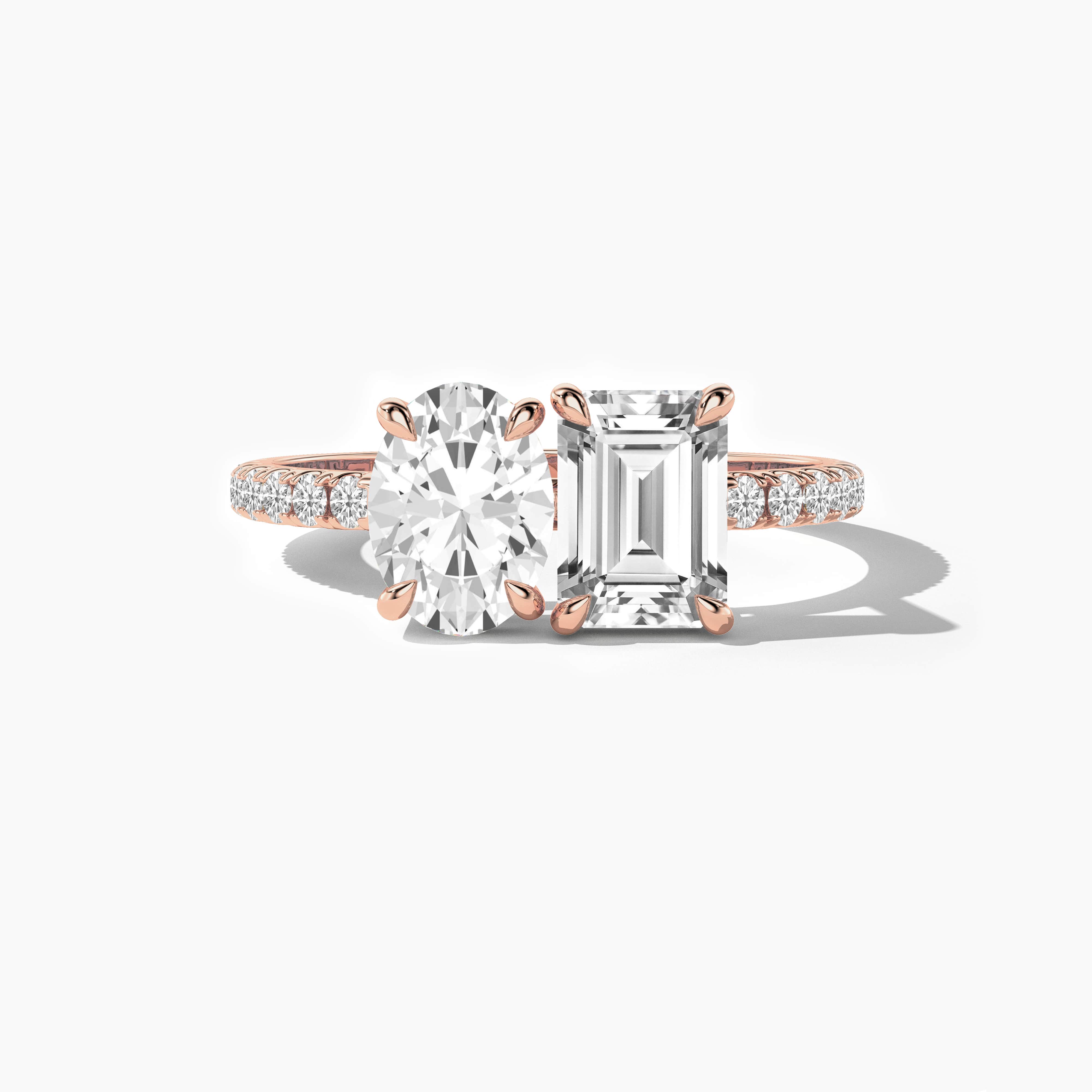 Toi Et Moi Oval & Emerald Lab Grown Diamond Engagement Ring In Rose Gold