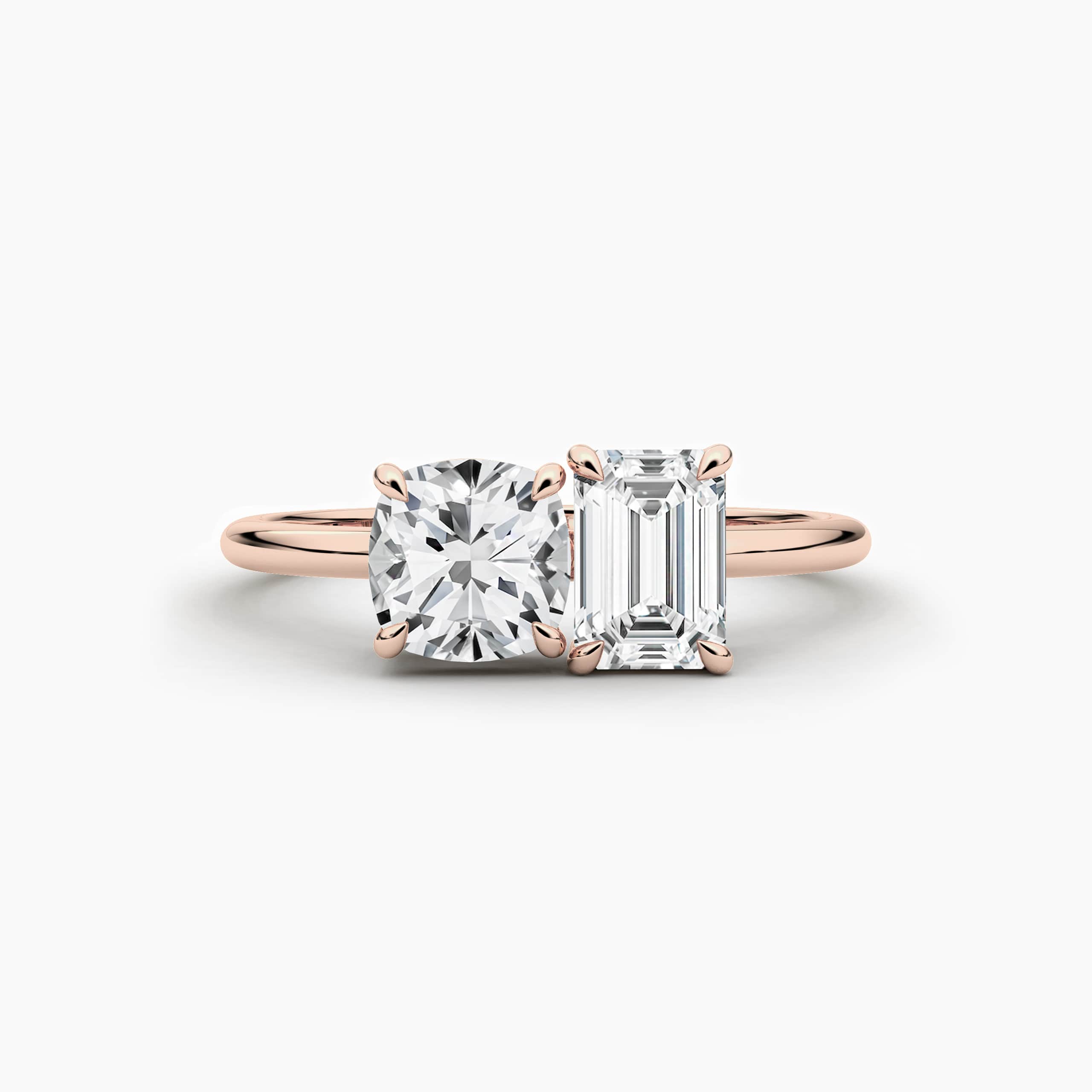 Cushion and Emerald Cut Two Stone Engagement Ring