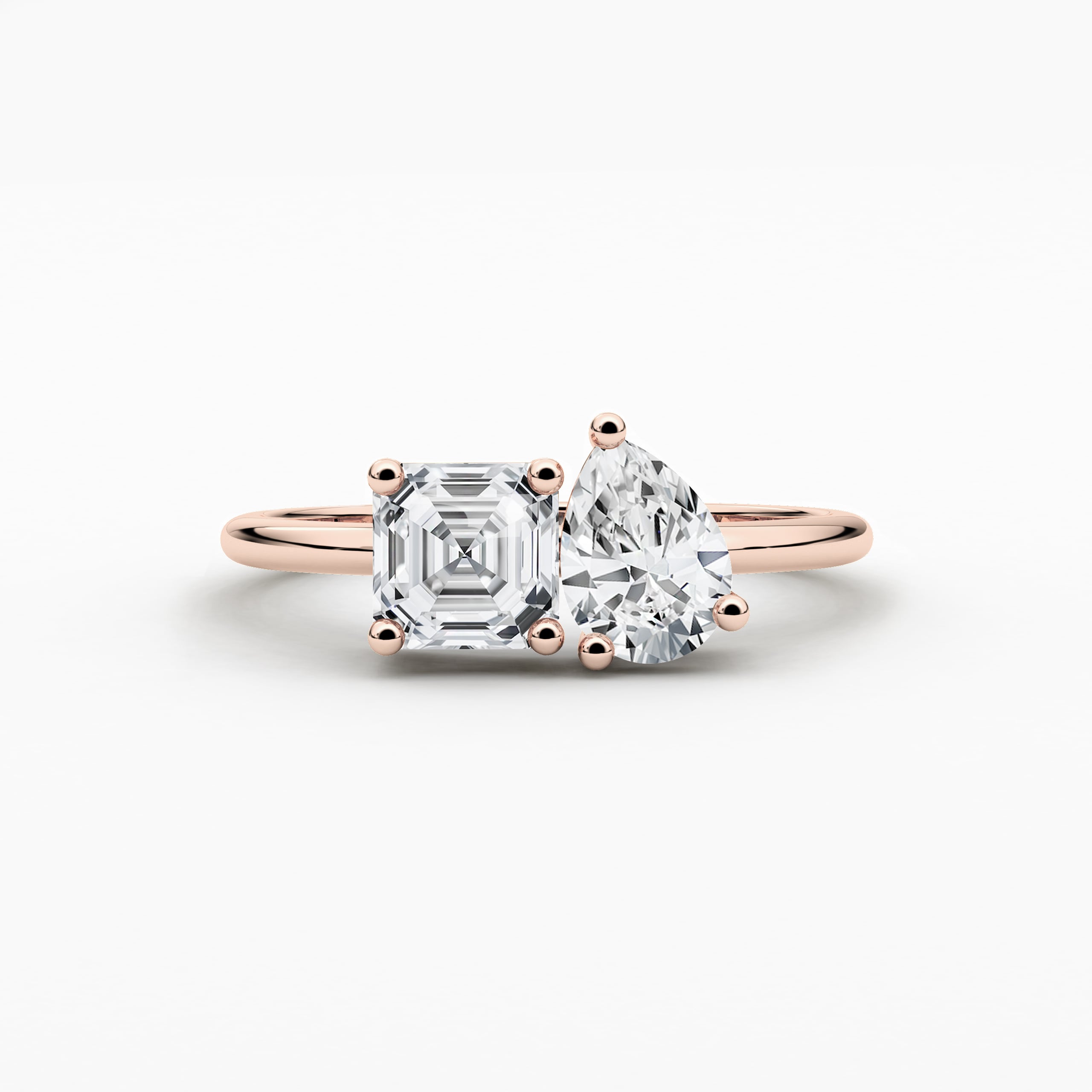Asscher & Pear Cut Moissanite Stone Ring Toi Et Moi Engagement Ring For Women In Rose Gold