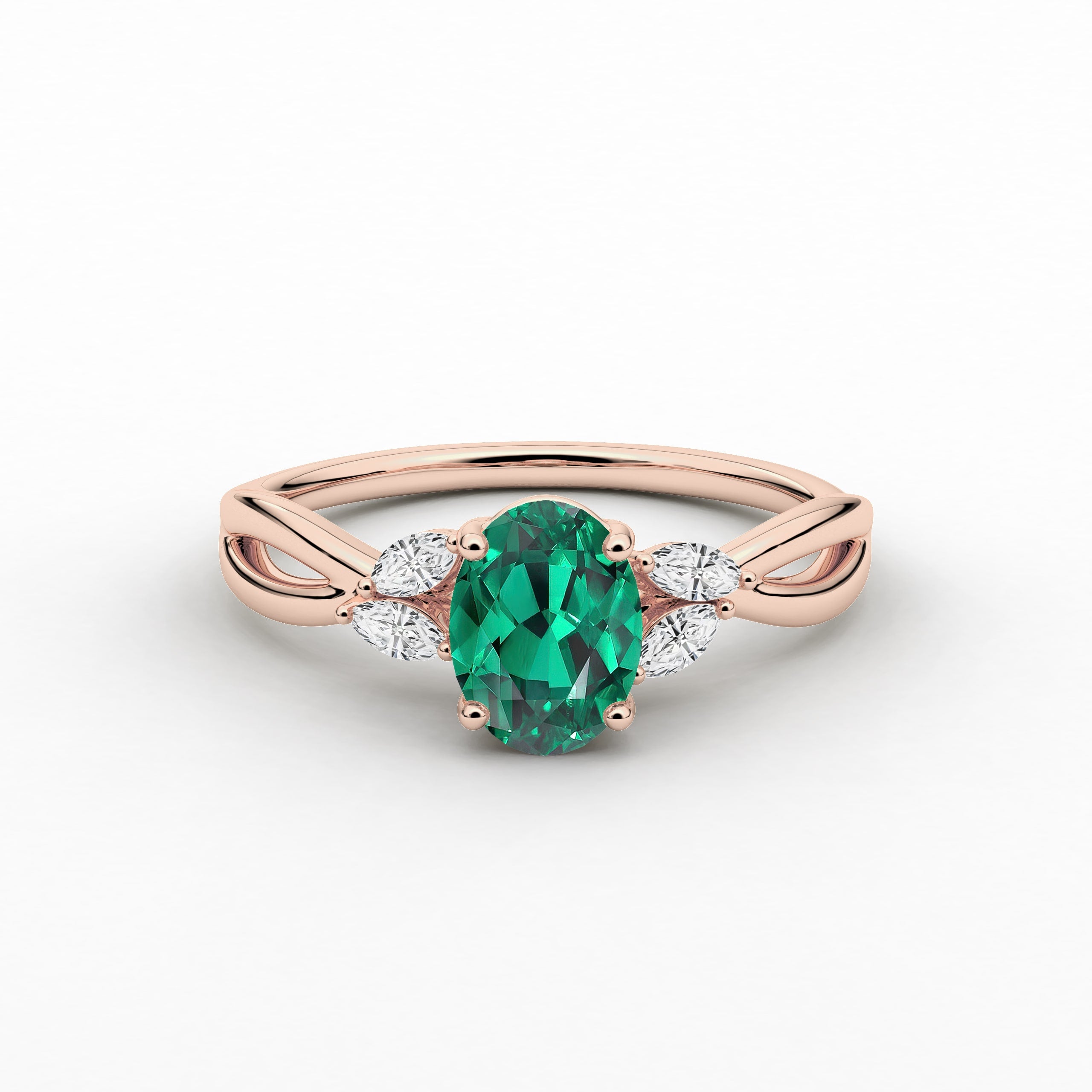 Rose Gold Oval Cut Green Emerald Moissanite Diamond Nature Inspired Ring 