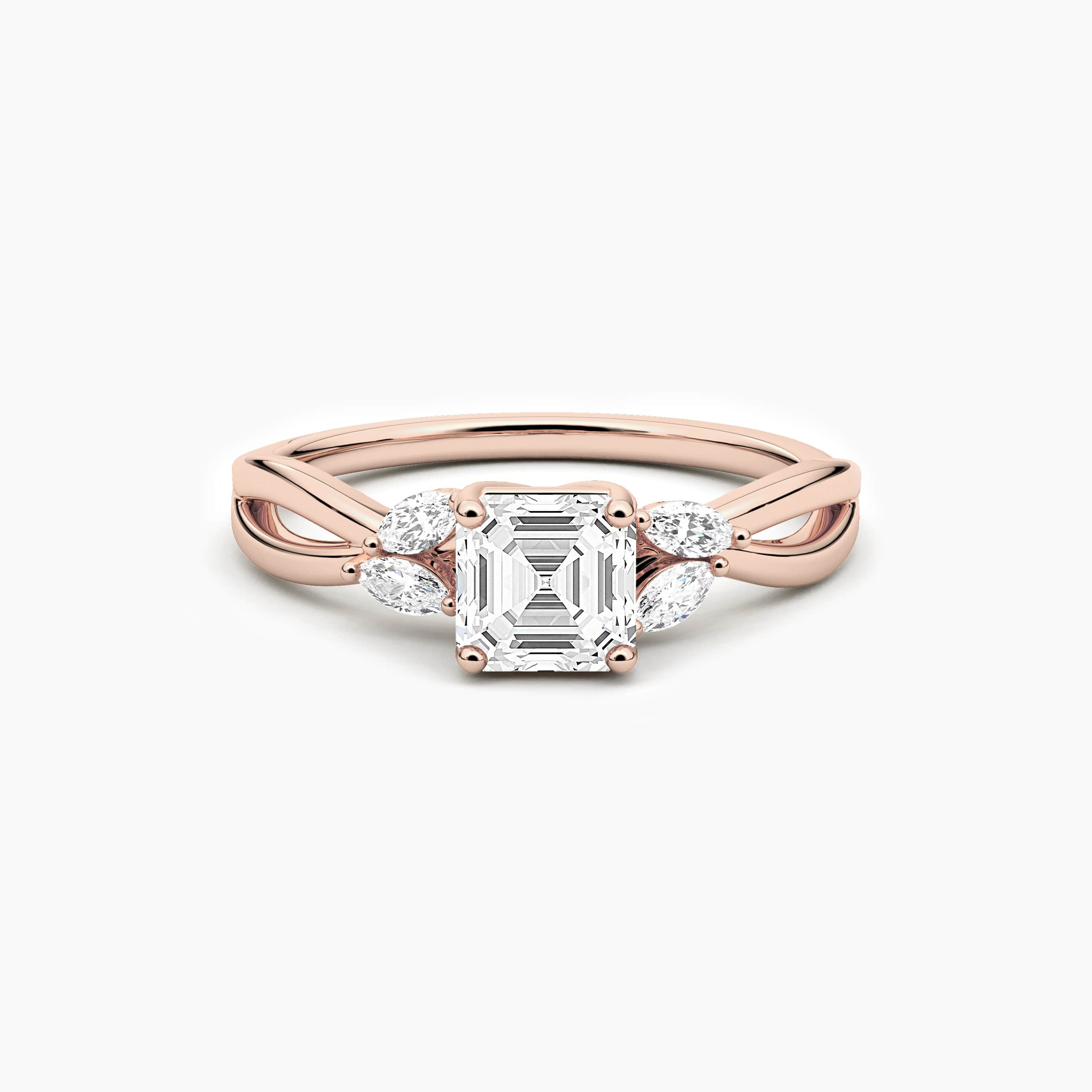 Asscher Cut Marquise Nature Inspired Diamond Engagement Ring In Rose Gold