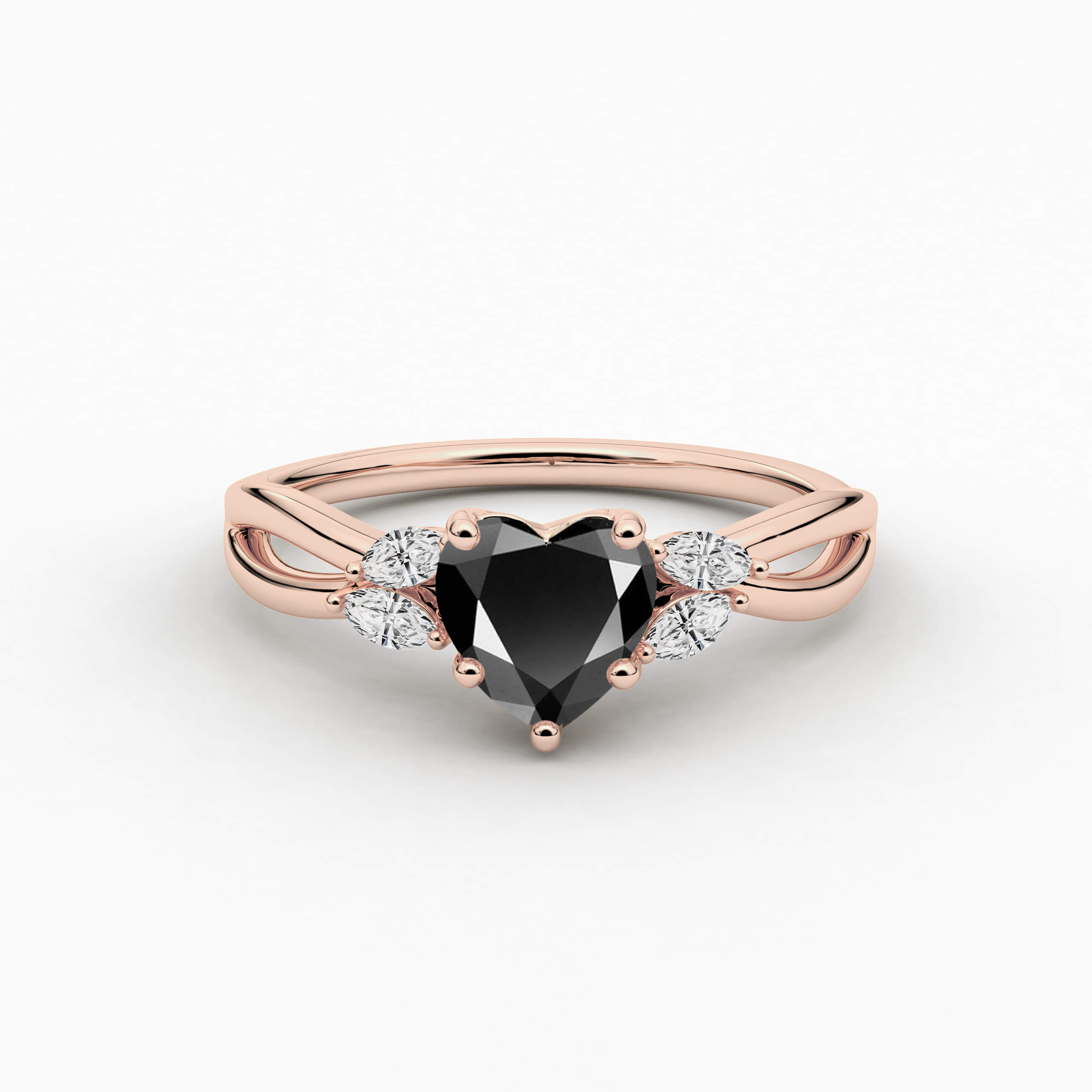 Rose Gold Heart Shape Black Diamond Ring