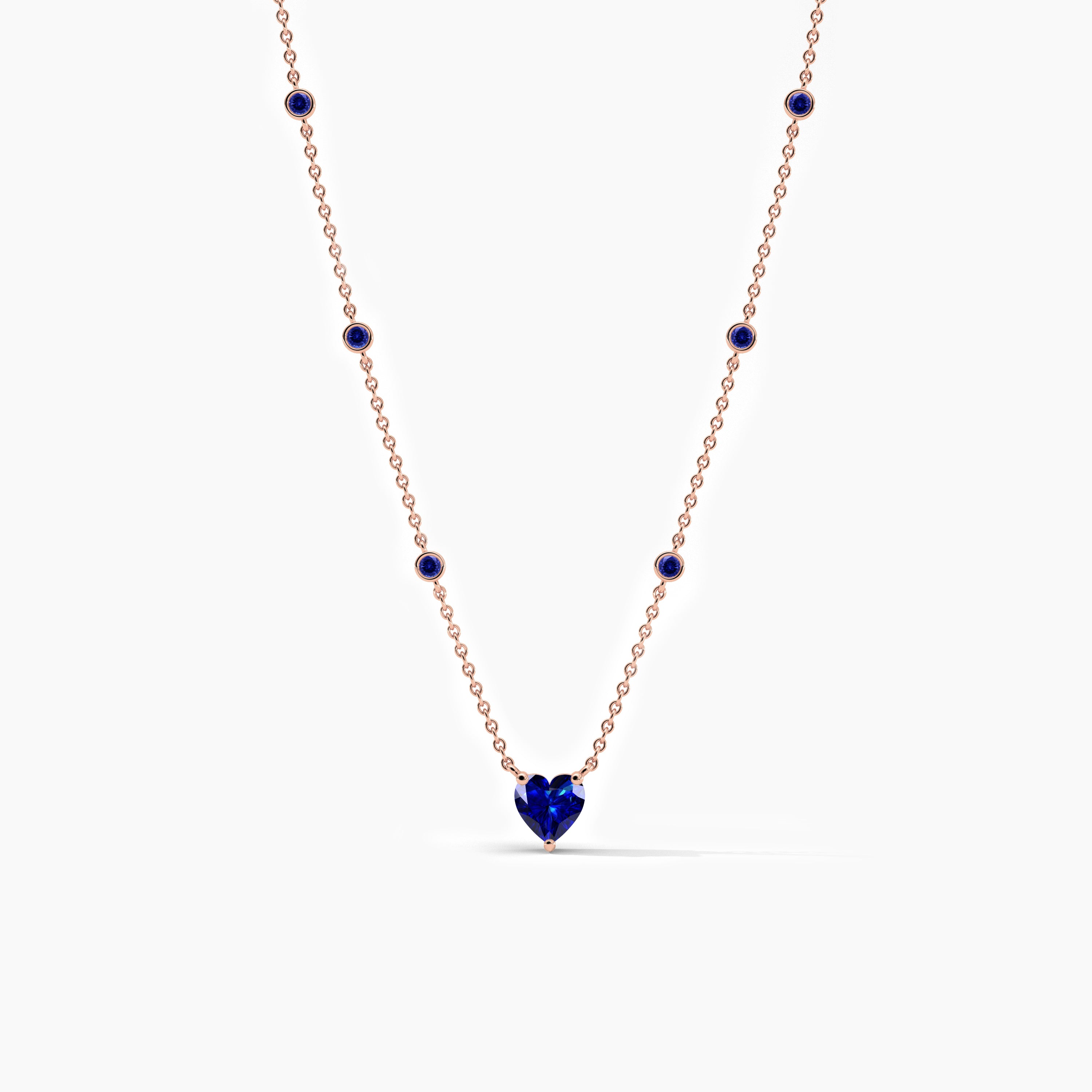 Blue Sapphire Heart Shape Station Necklace