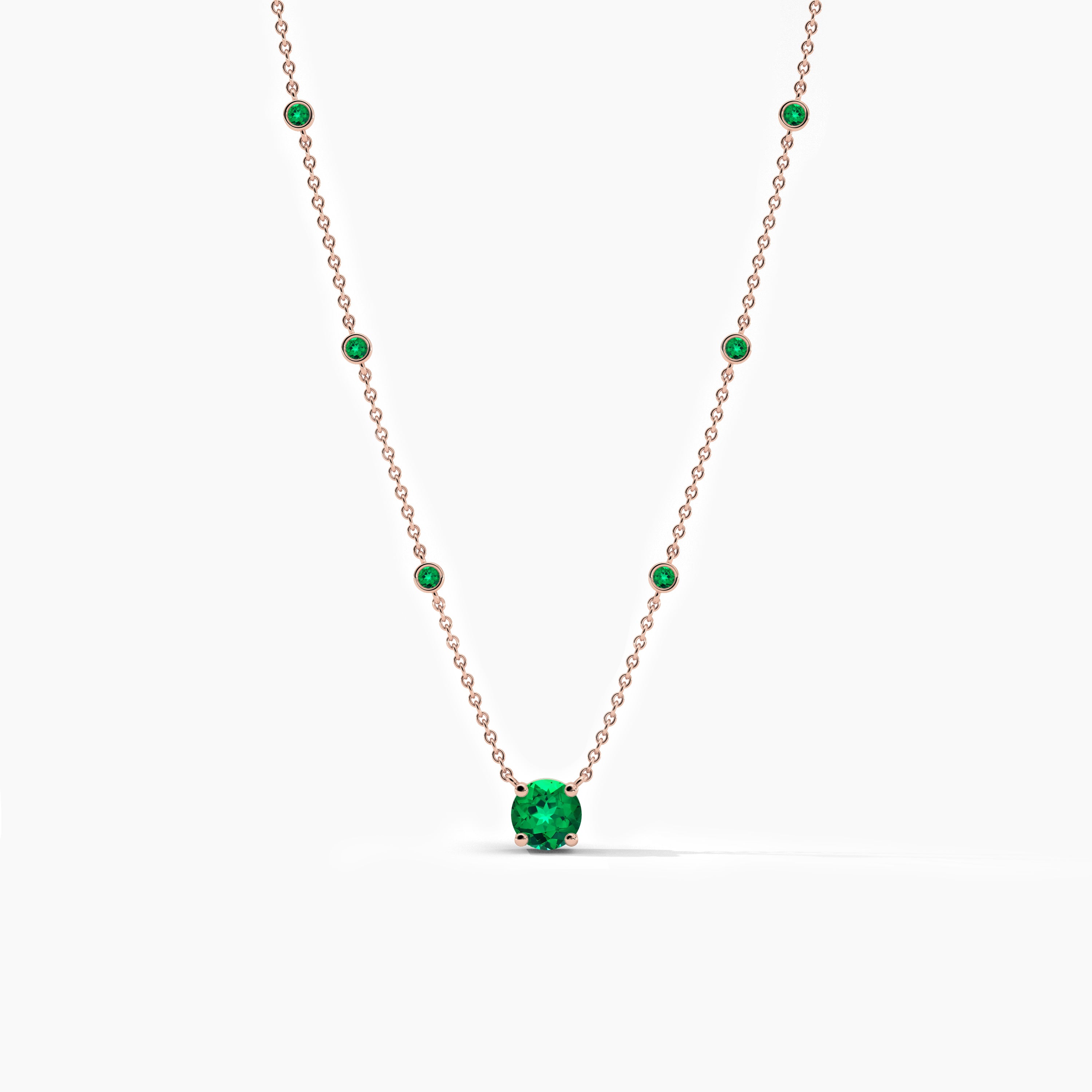 14k Rose Gold Emerald Station Necklace