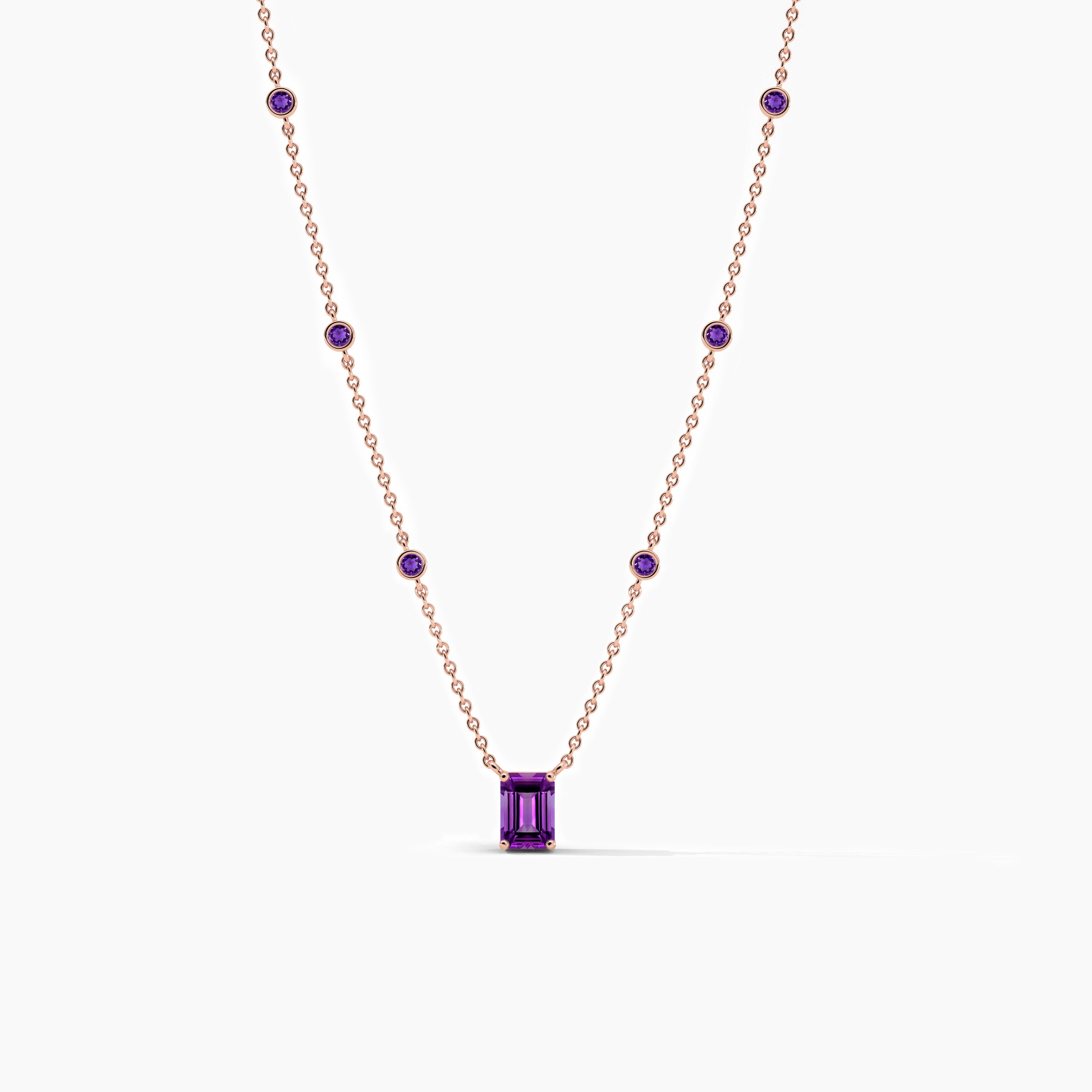 emerald shape purple diamond necklace