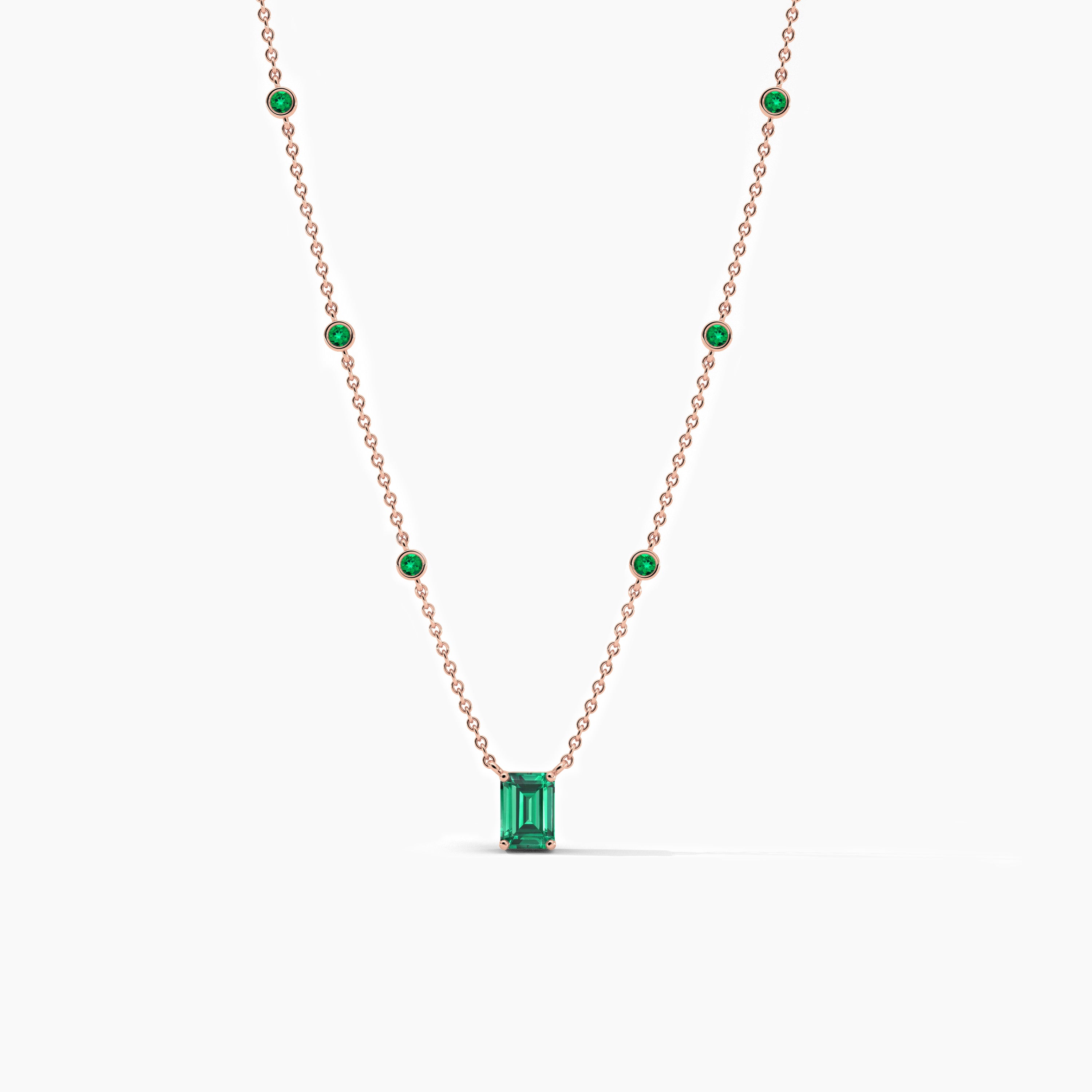 14k Rose Gold Emerald Station Necklace