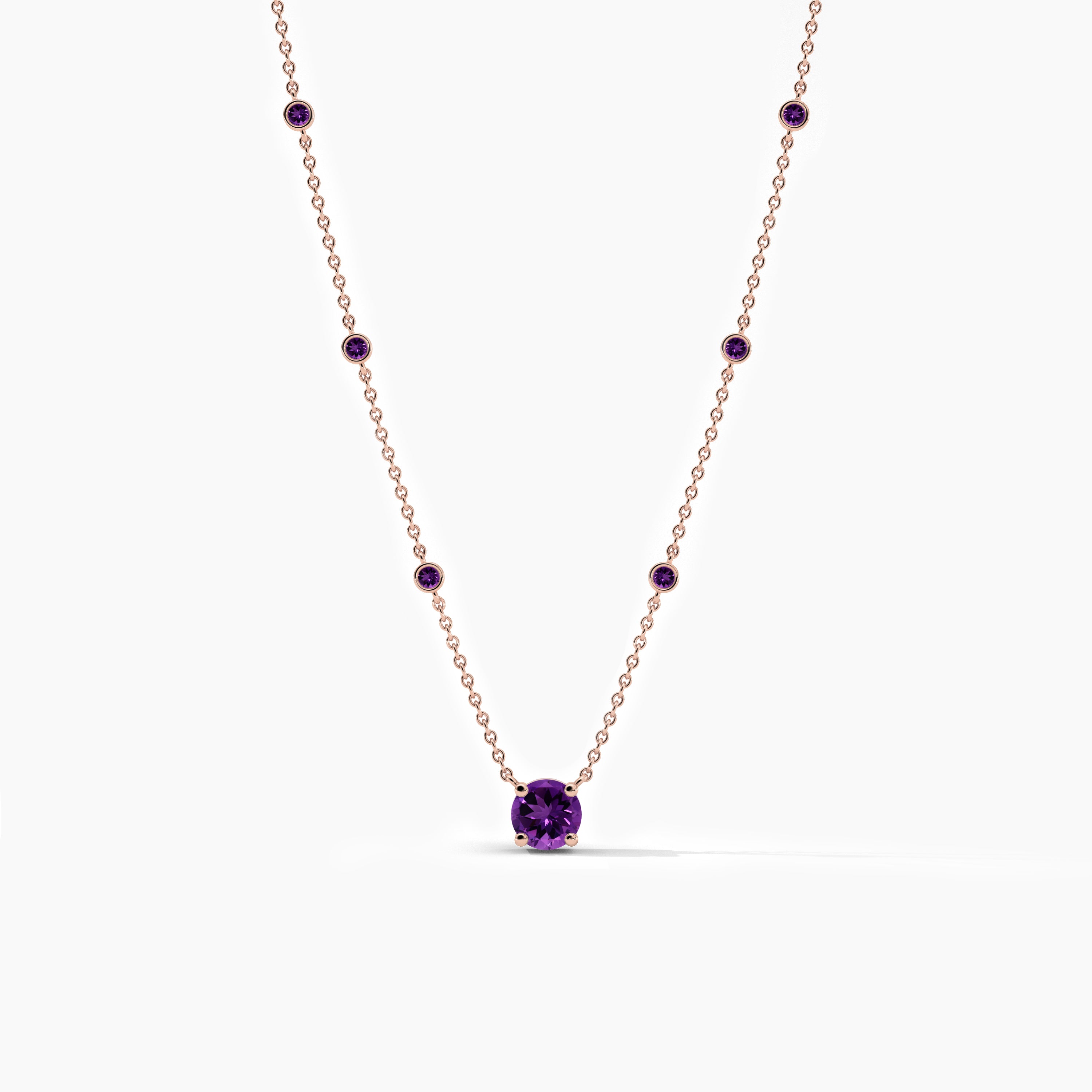 round purple gemstone station necklace