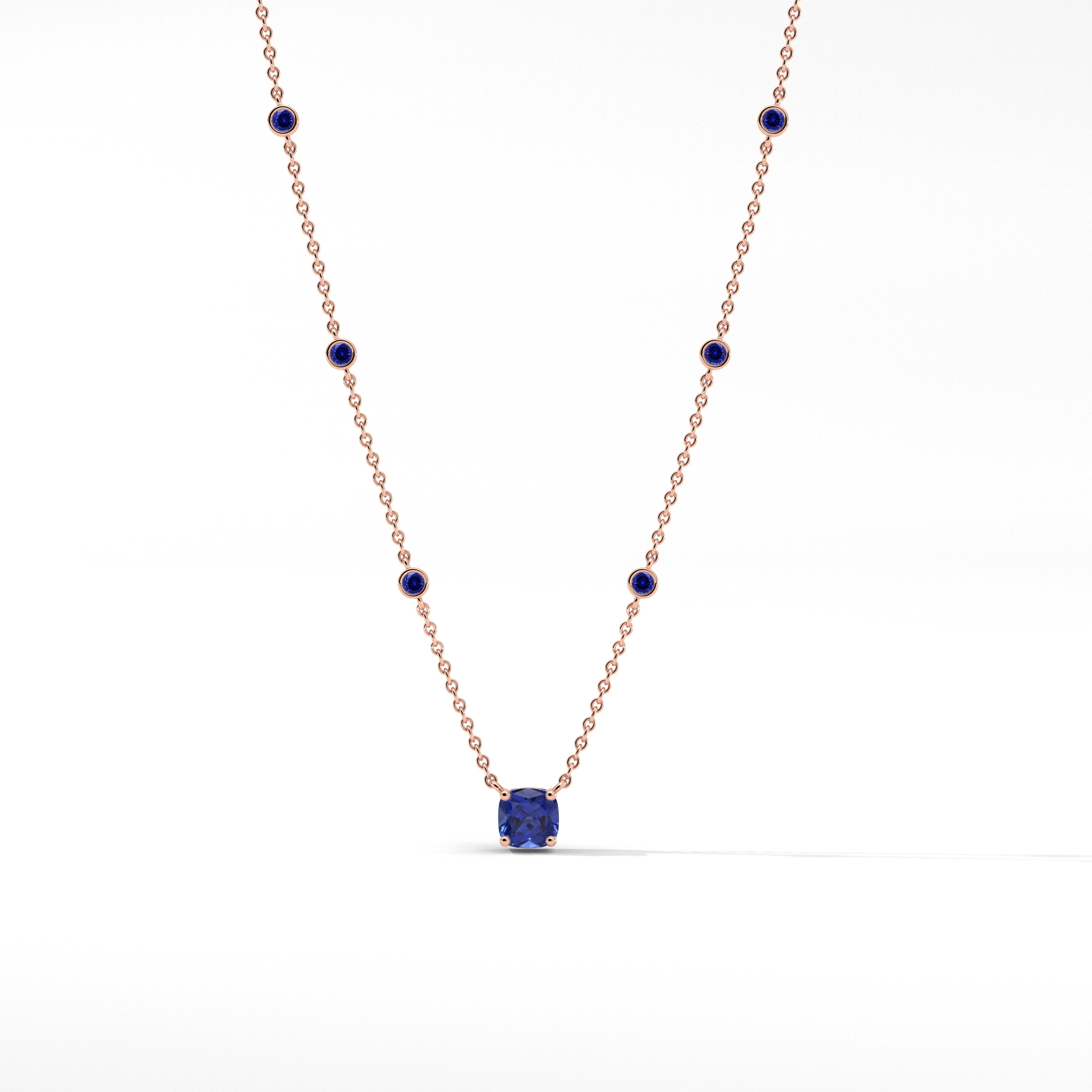 Blue Sapphire Heart Shape Station Necklace