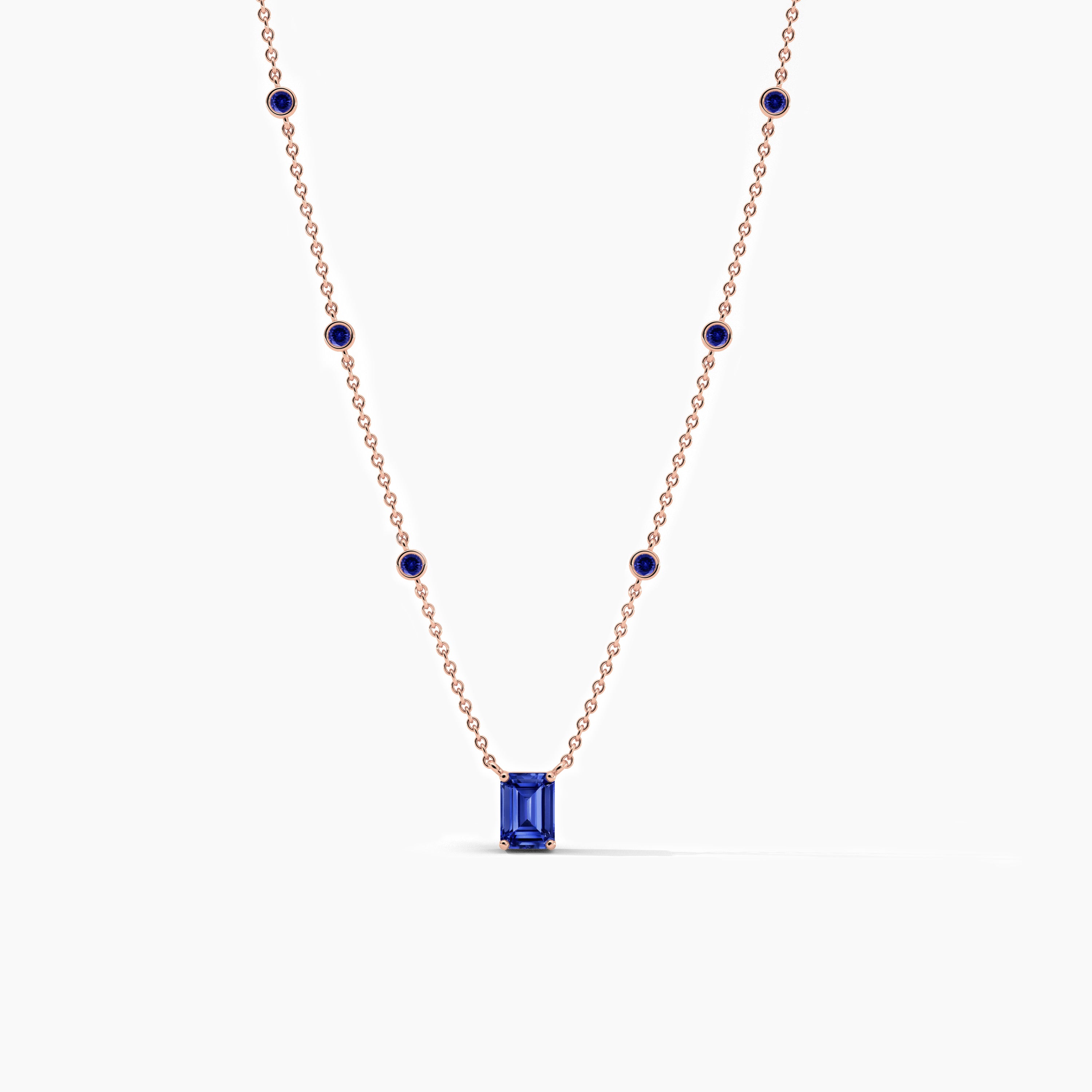 Blue Sapphire Heart Shape Station Necklace