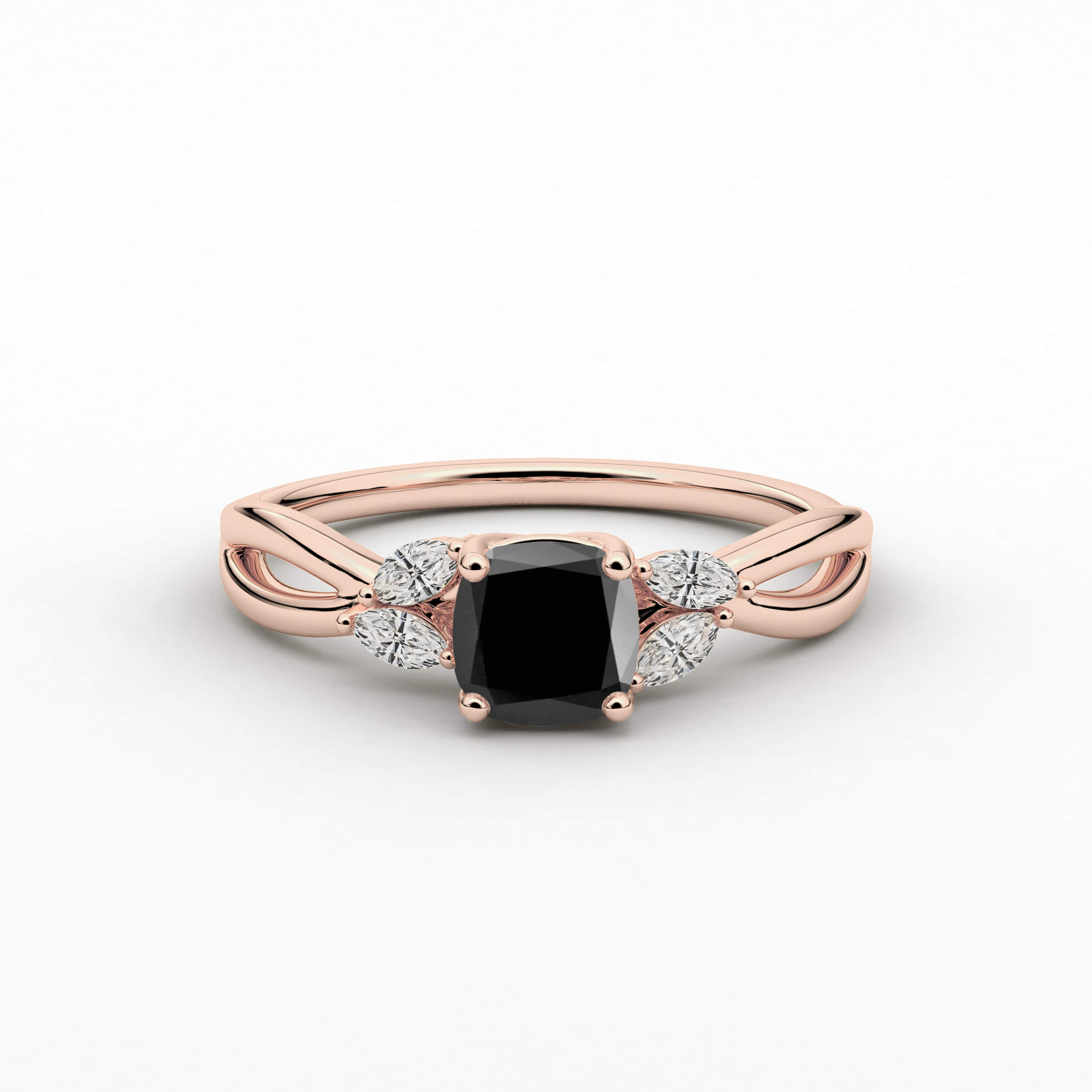 Rose Gold Cushion Cut Black Moissanite Diamond Engagement Ring For Woman