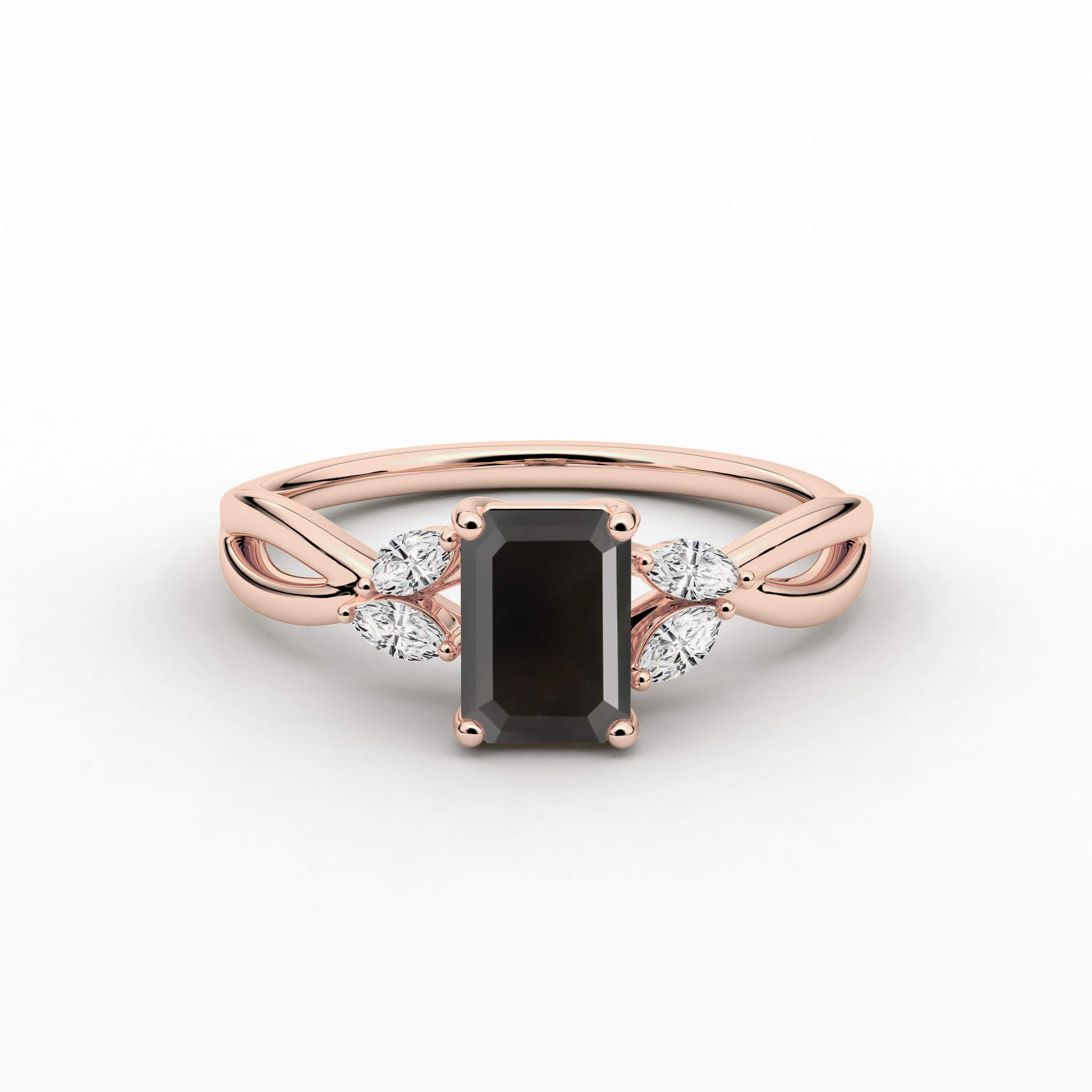 Rose Gold Emerald Cut Black Moissanite Diamond  Engagement Ring