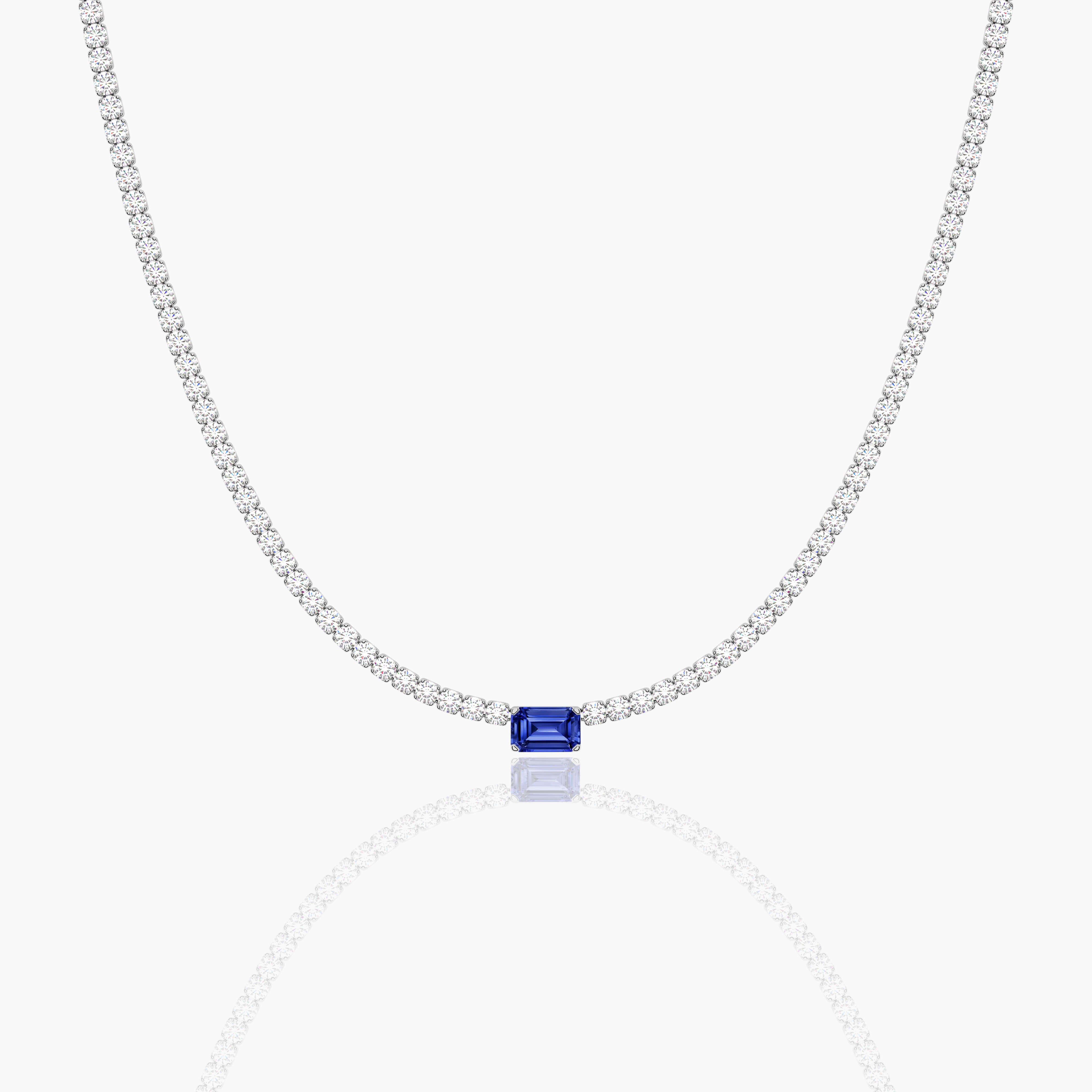 Blue Sapphire Solitaire with Diamond Tennis Necklace