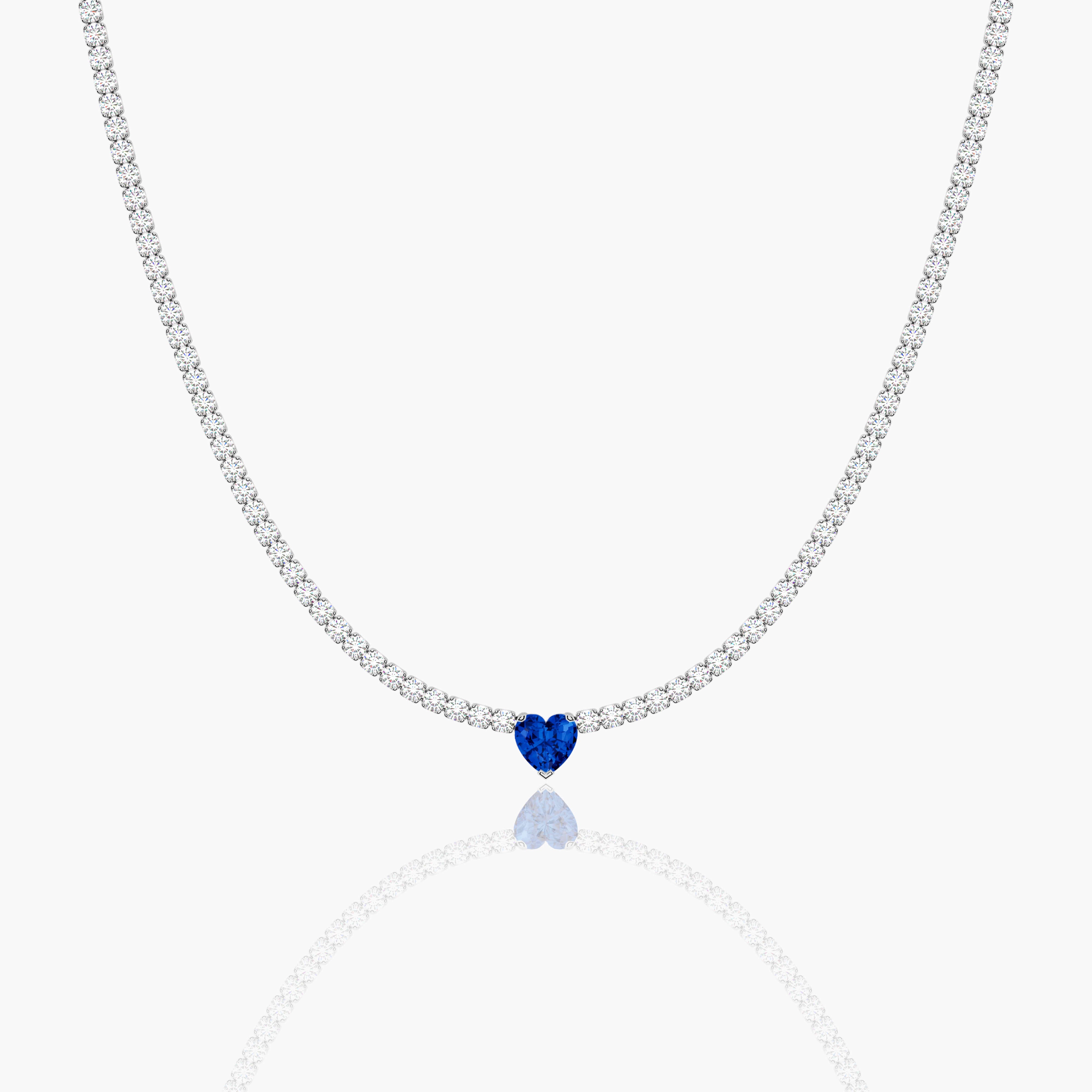 Blue Sapphire Solitaire with Diamond Tennis Necklace