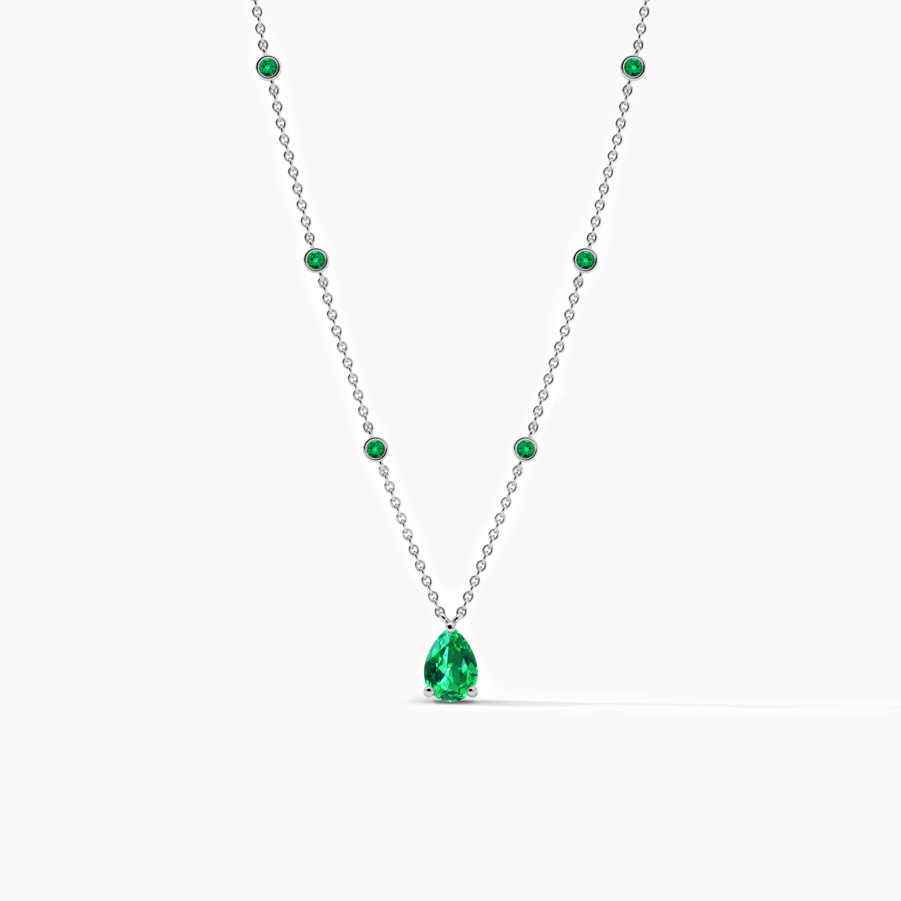 Solid Gold Emerald Station Necklace