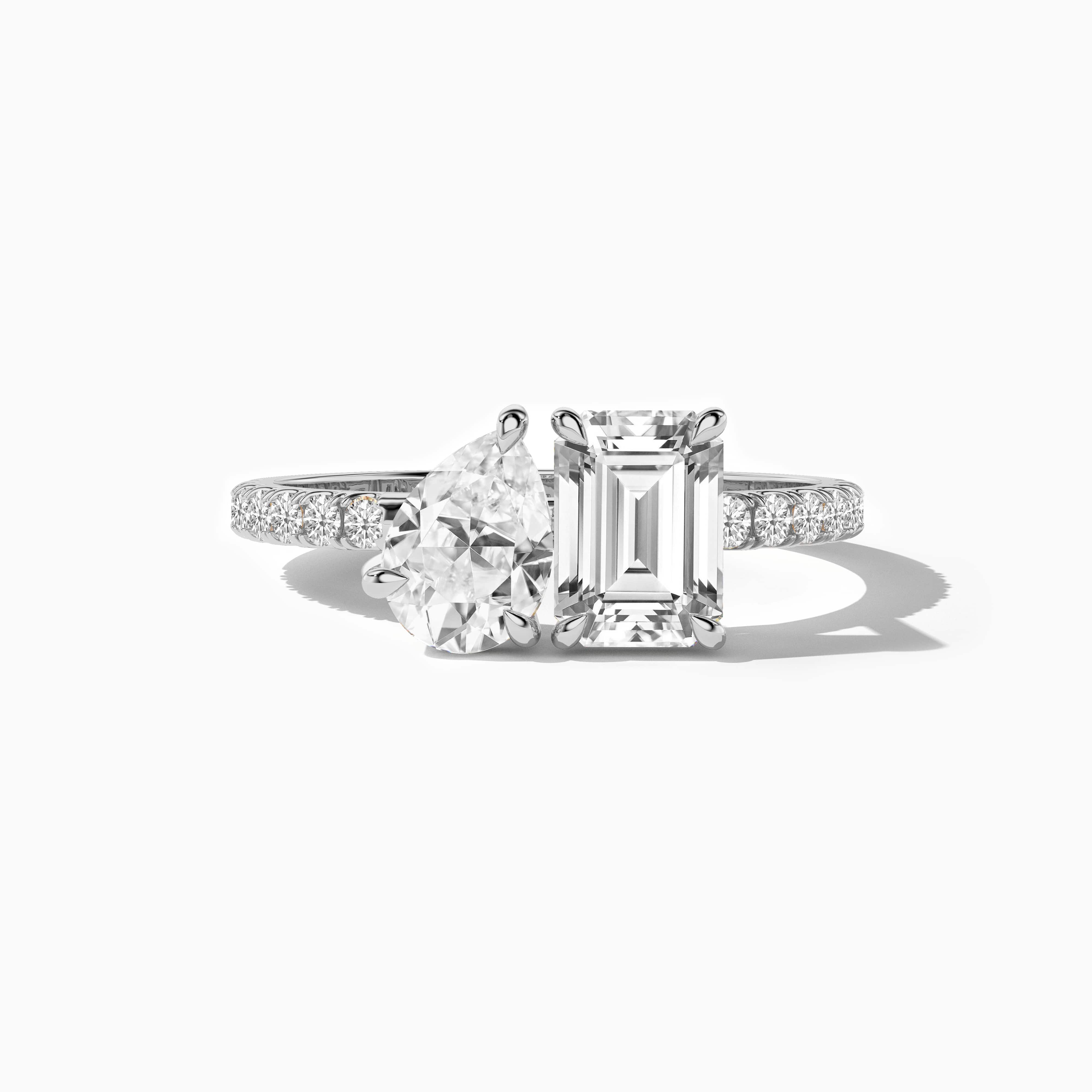 Emerald Cut and Pear Toi Et Moi Ring Engagement Ring In White Gold For Woman