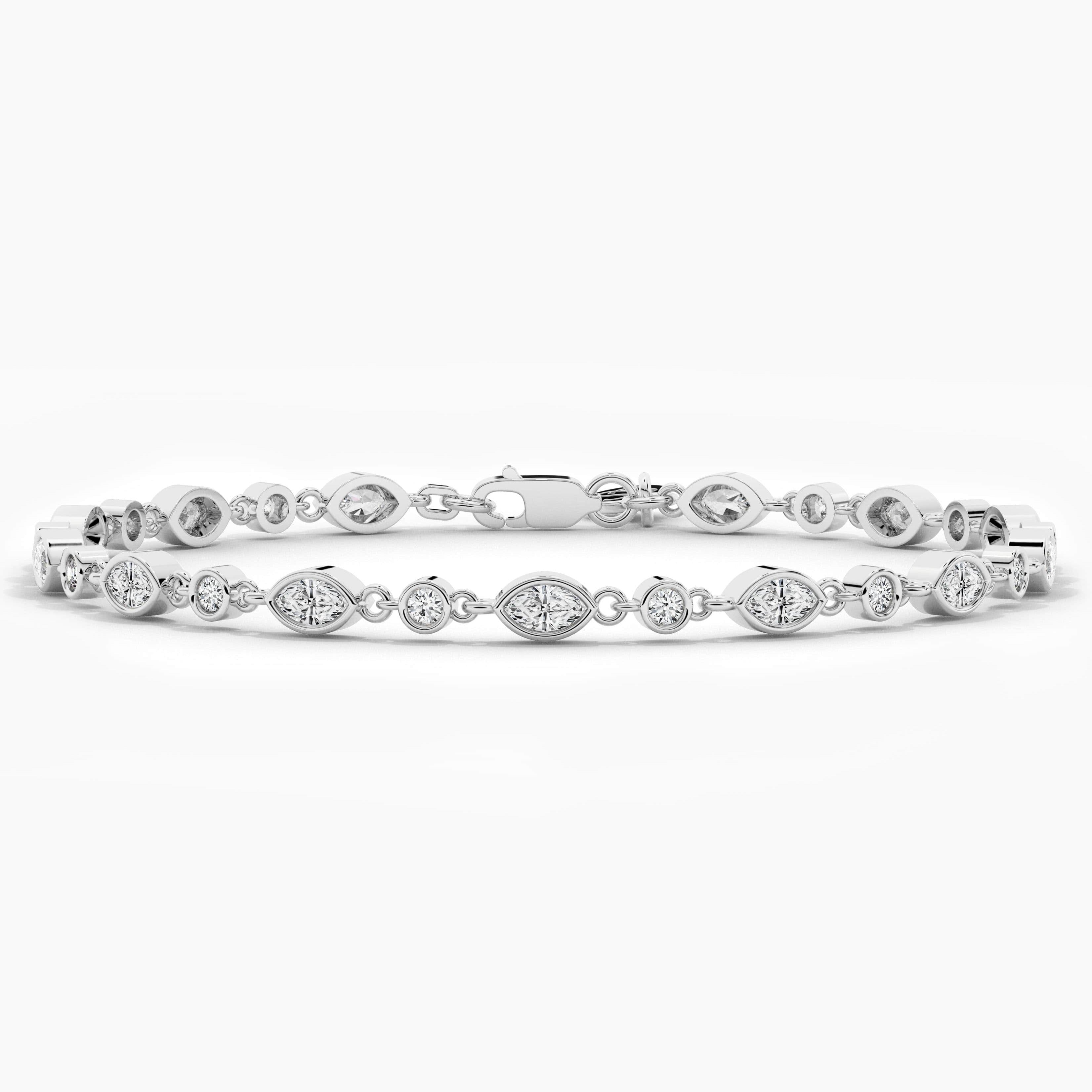 Marquise And Round Moissanite Diamond Bracelet In White Gold