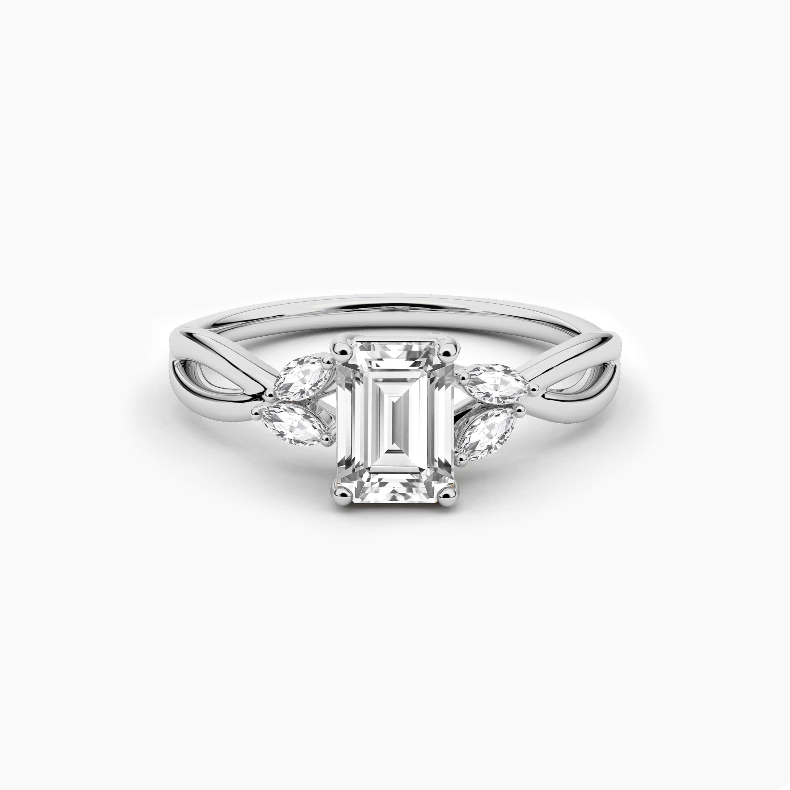 Emerald Petal Diamond Engagement Ring With Marquise In White Gold