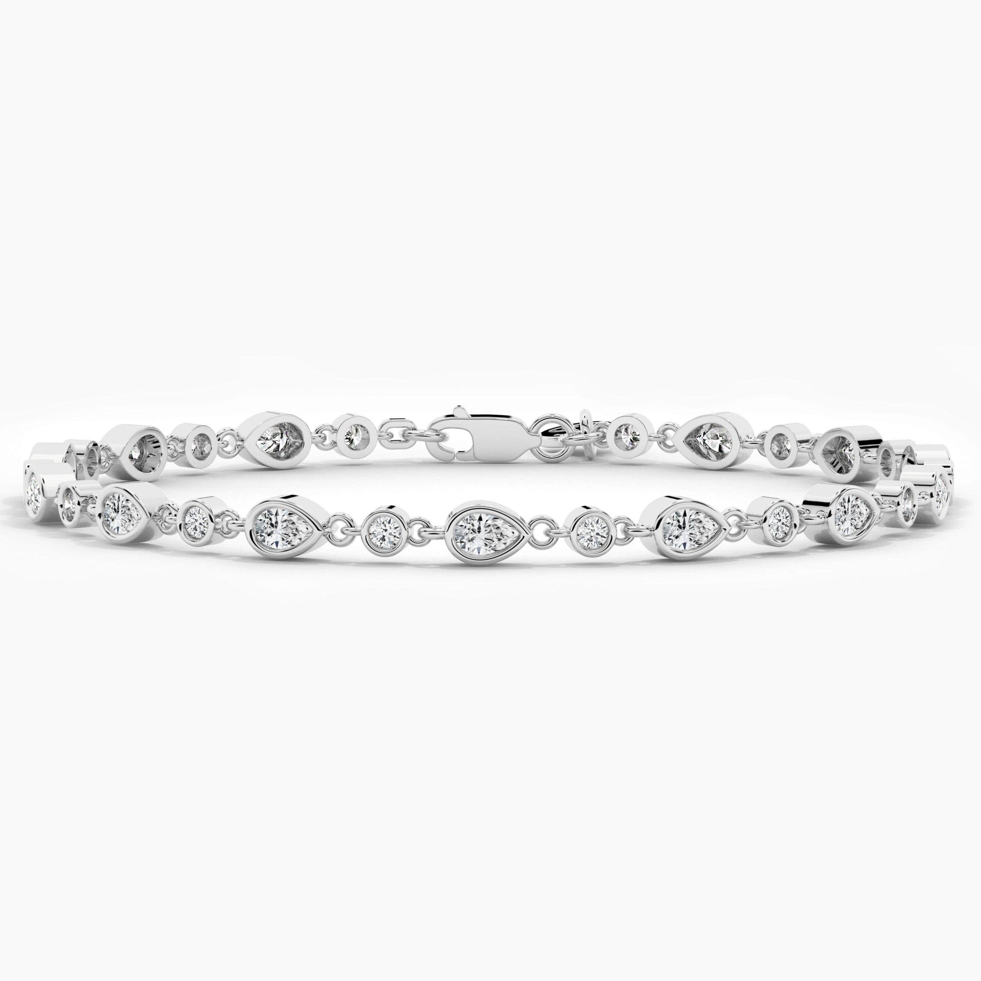 White Gold Moissanite Diamond Bracelet In Pear And Round For Woman 