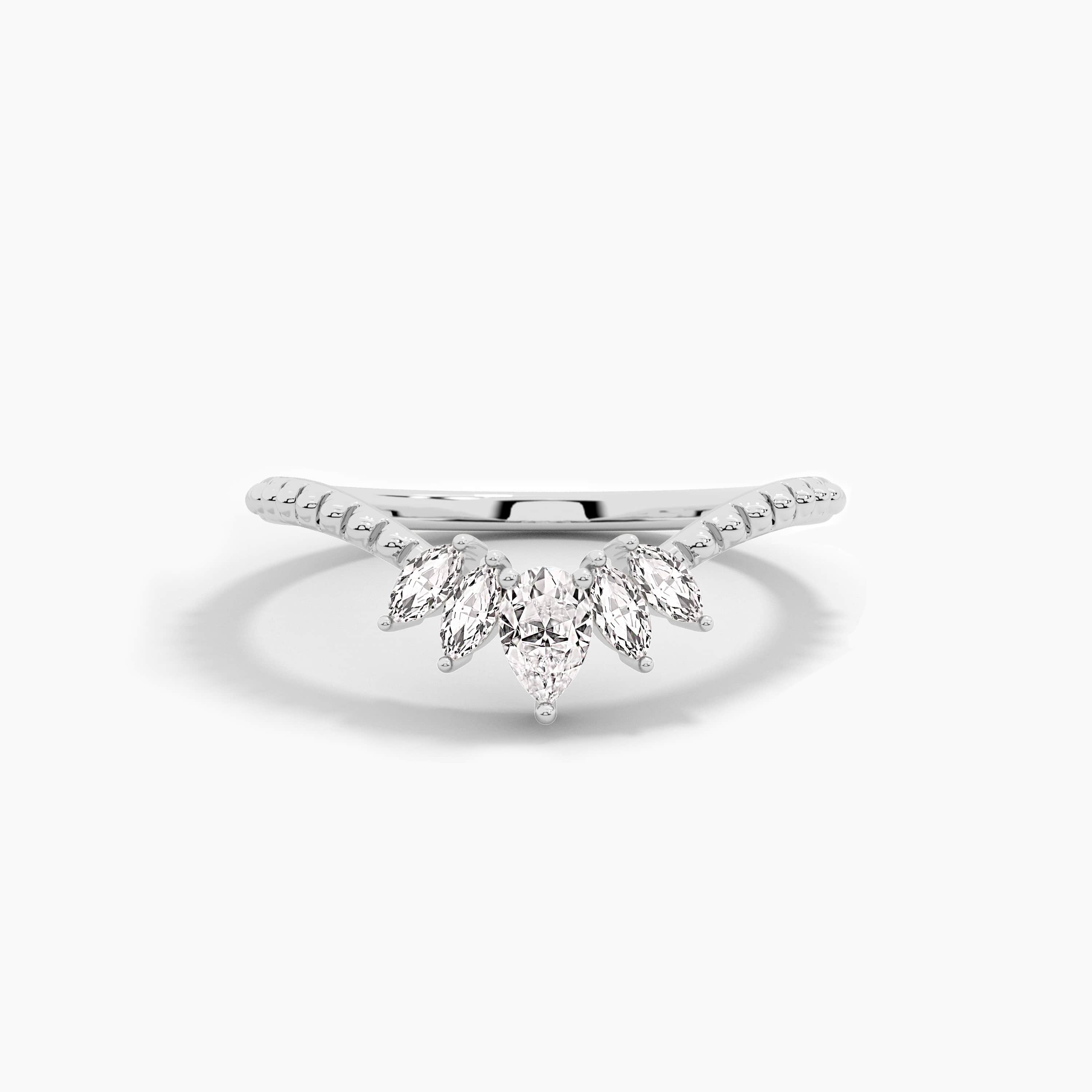white gold marquise and pear diamond curved ring