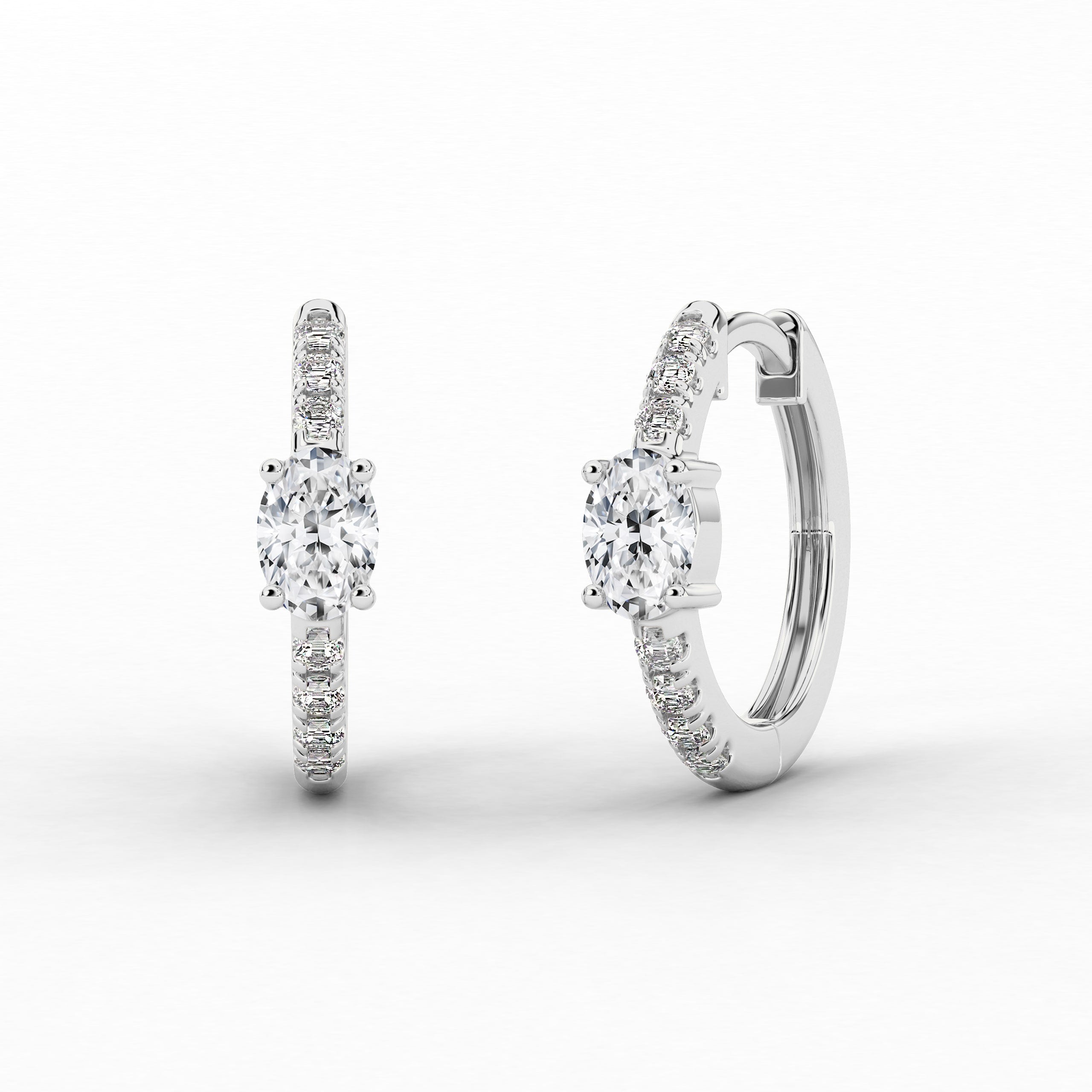 Hoop Earring In Oval Cut Moissanite Diamond In White Gold For Woman 