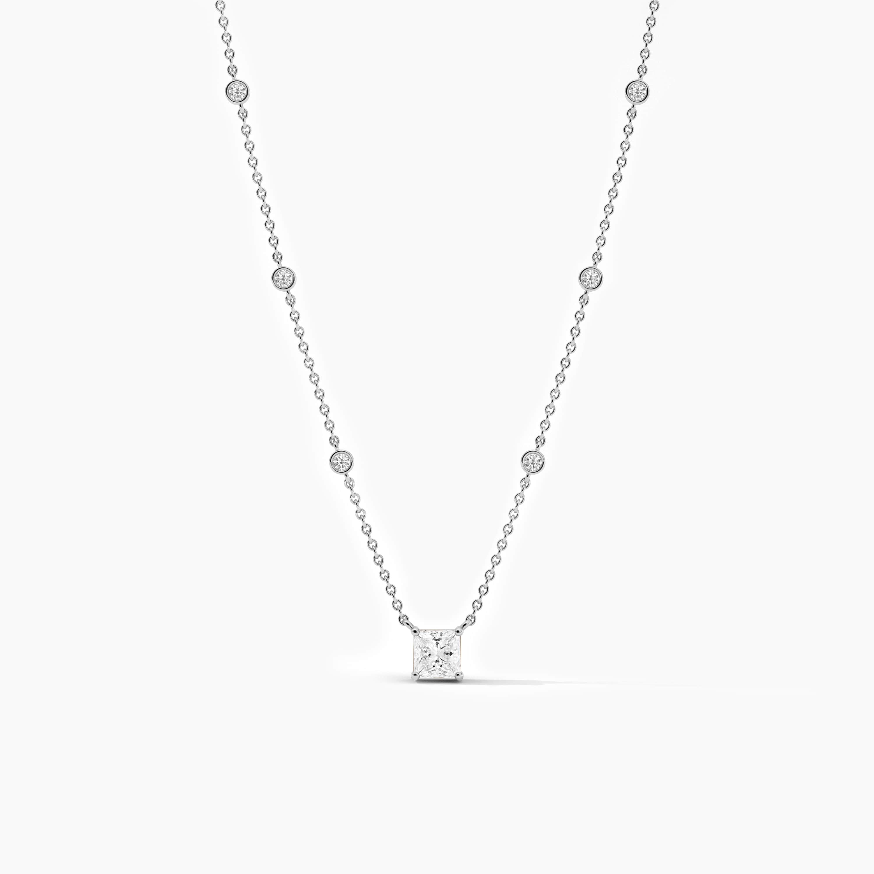 Diamond Station Necklace Bezel-Set in 14k White Gold