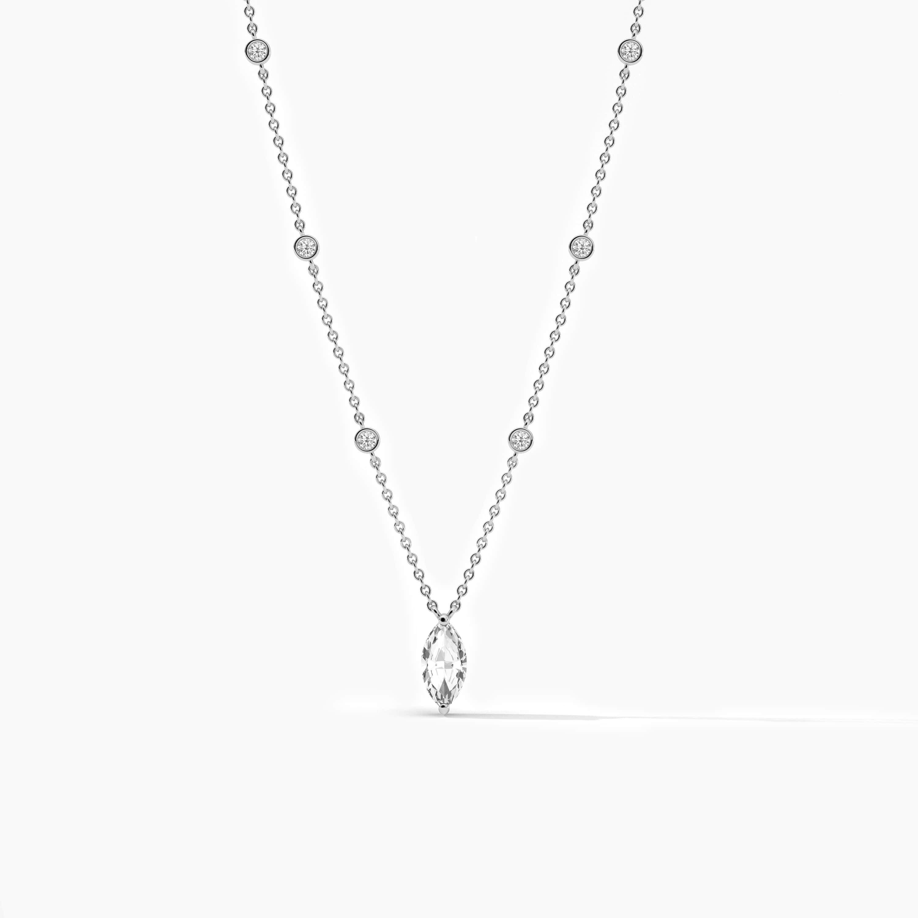 14k White Gold  Marquise Cut Diamond Station Necklace