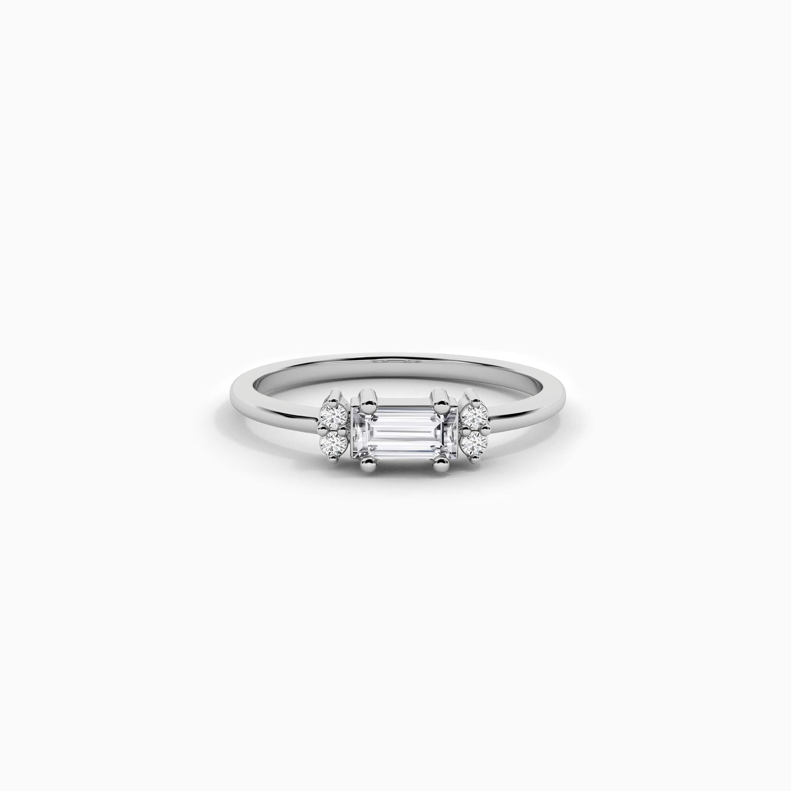 White gold baguette and round moissanite diamond ring 