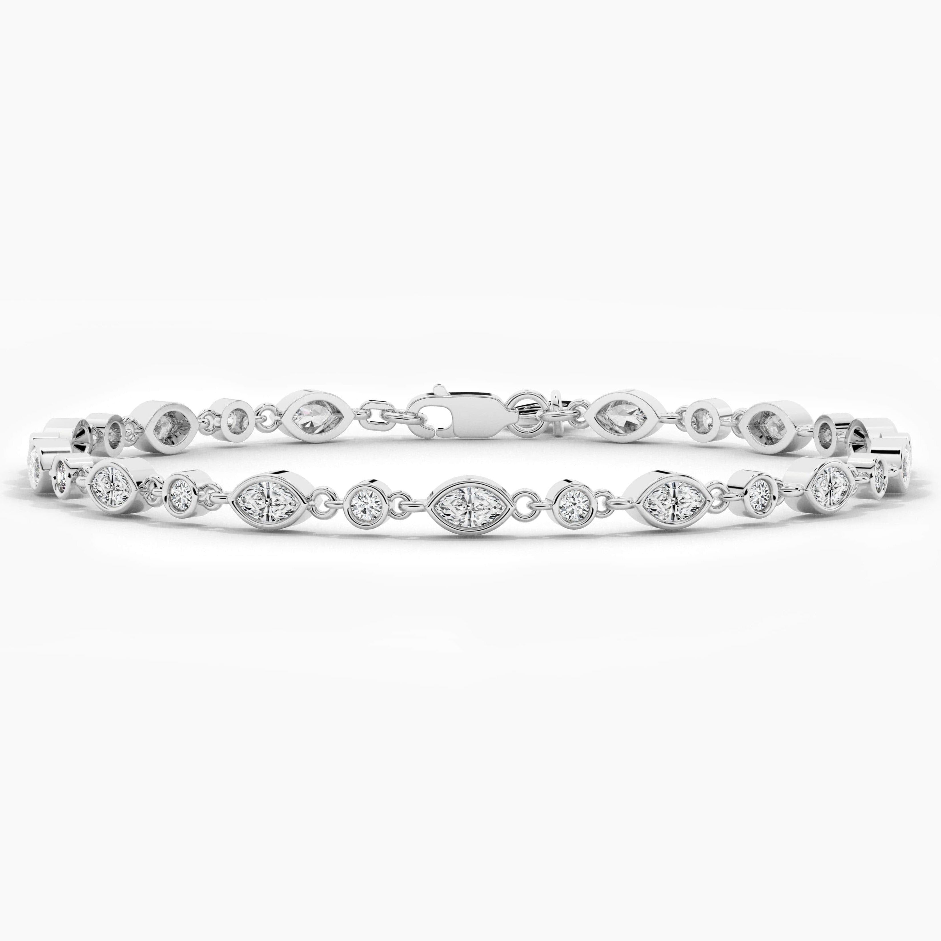 Marquise And Round Moissanite Diamond Bracelet In White Gold