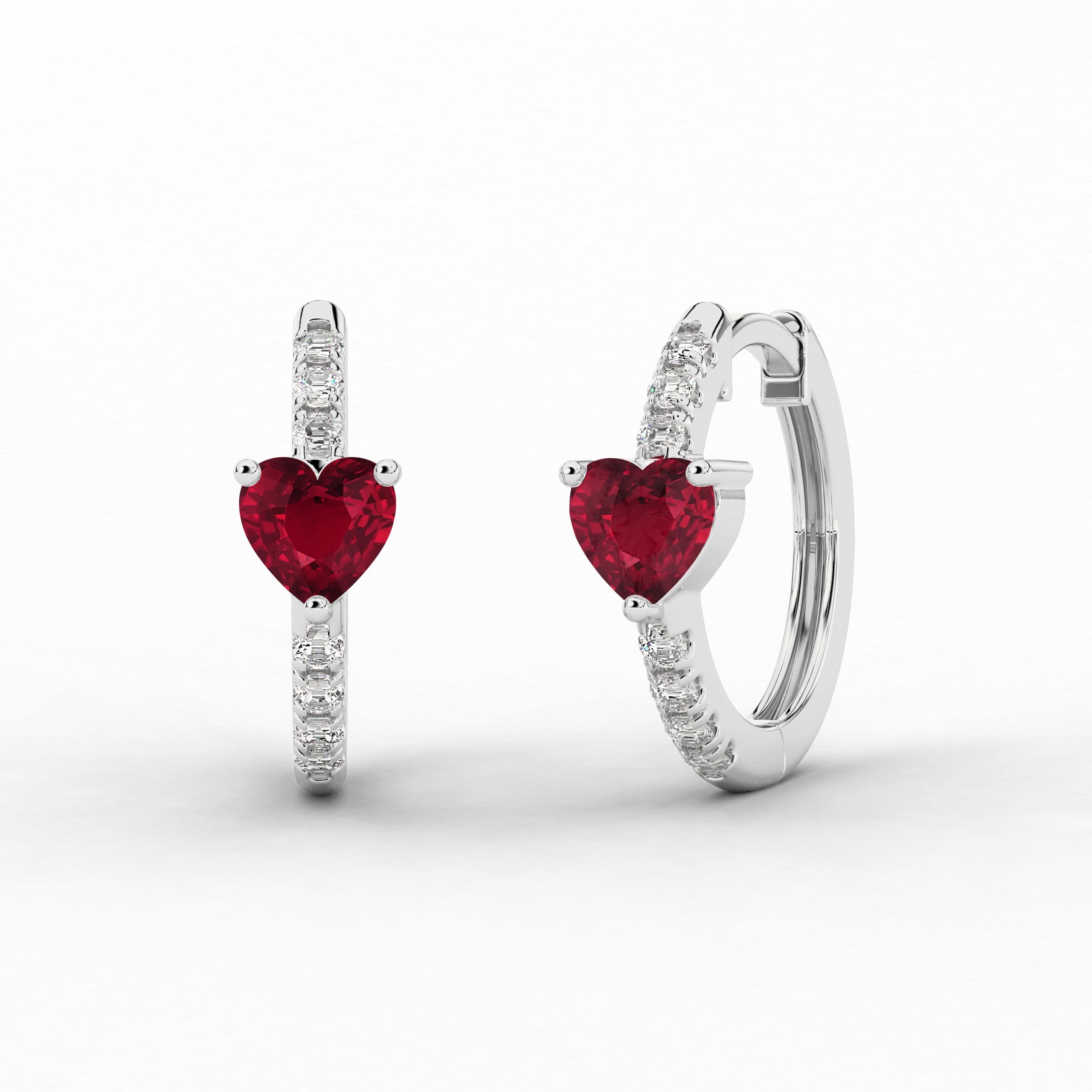 Heart Cut Moissanite Hoop Earring In Ruby  In White Gold