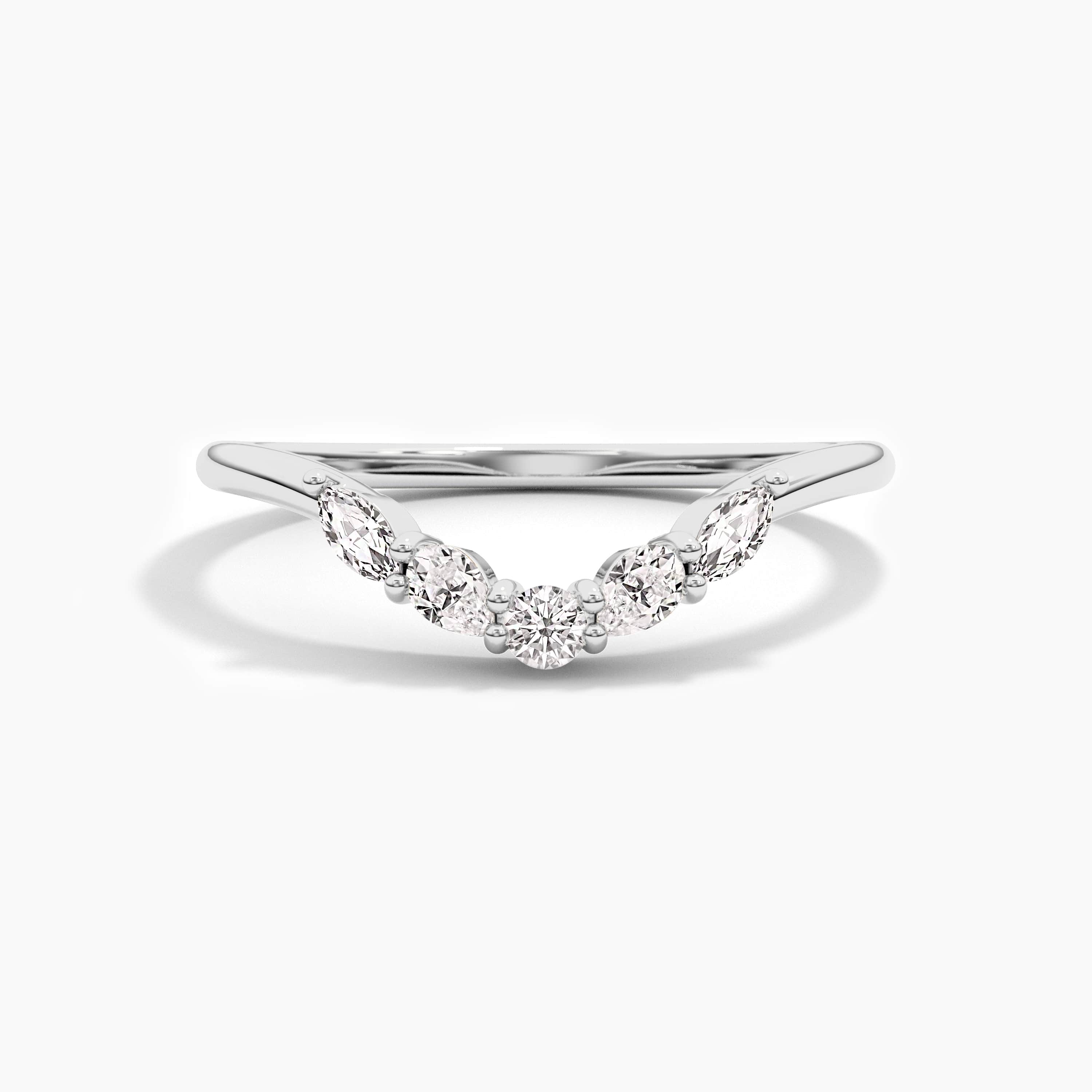 white gold multi shape moissanite diamond curved ring 