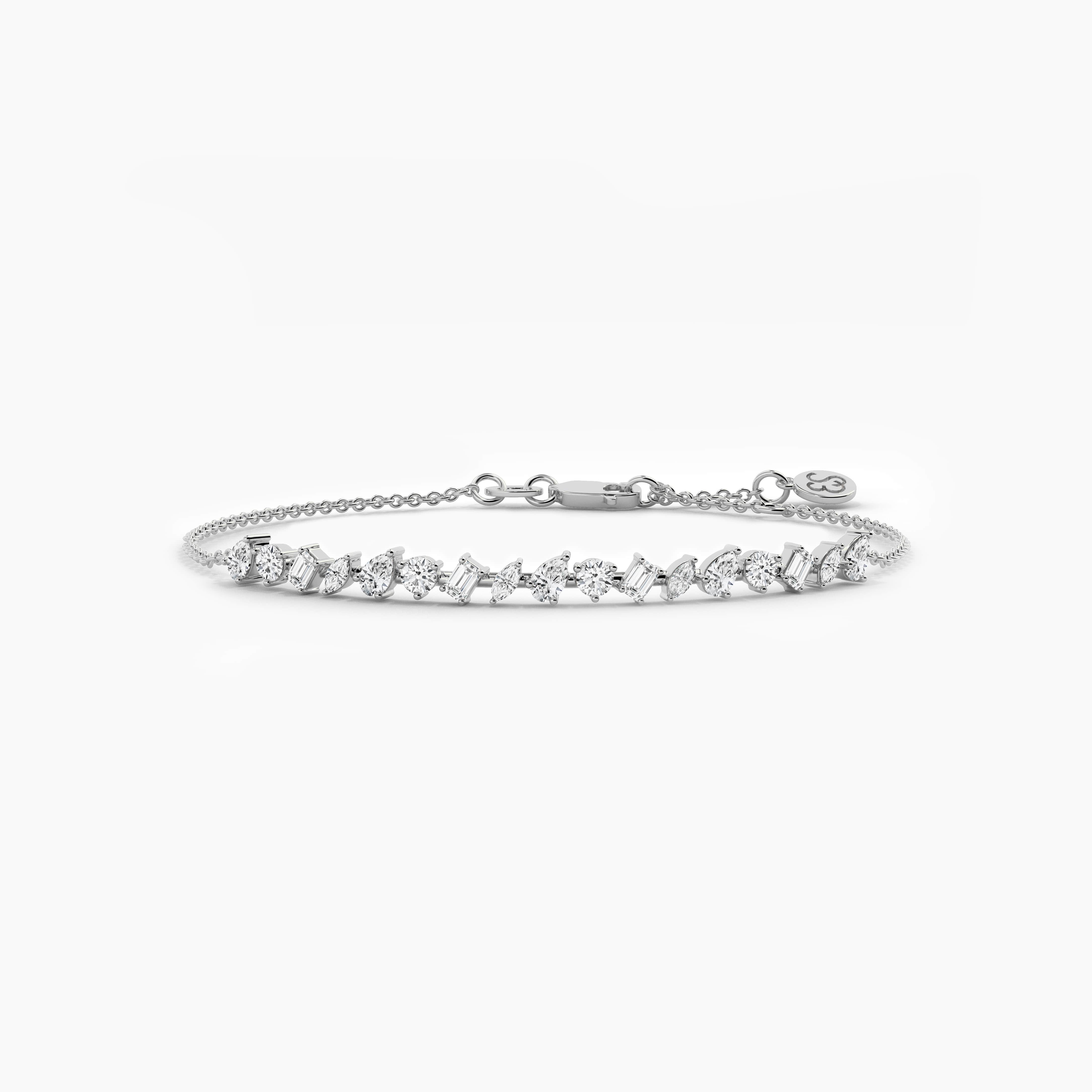 Multi Shape Diamond Chain Bracelet In White Gold For Woman 