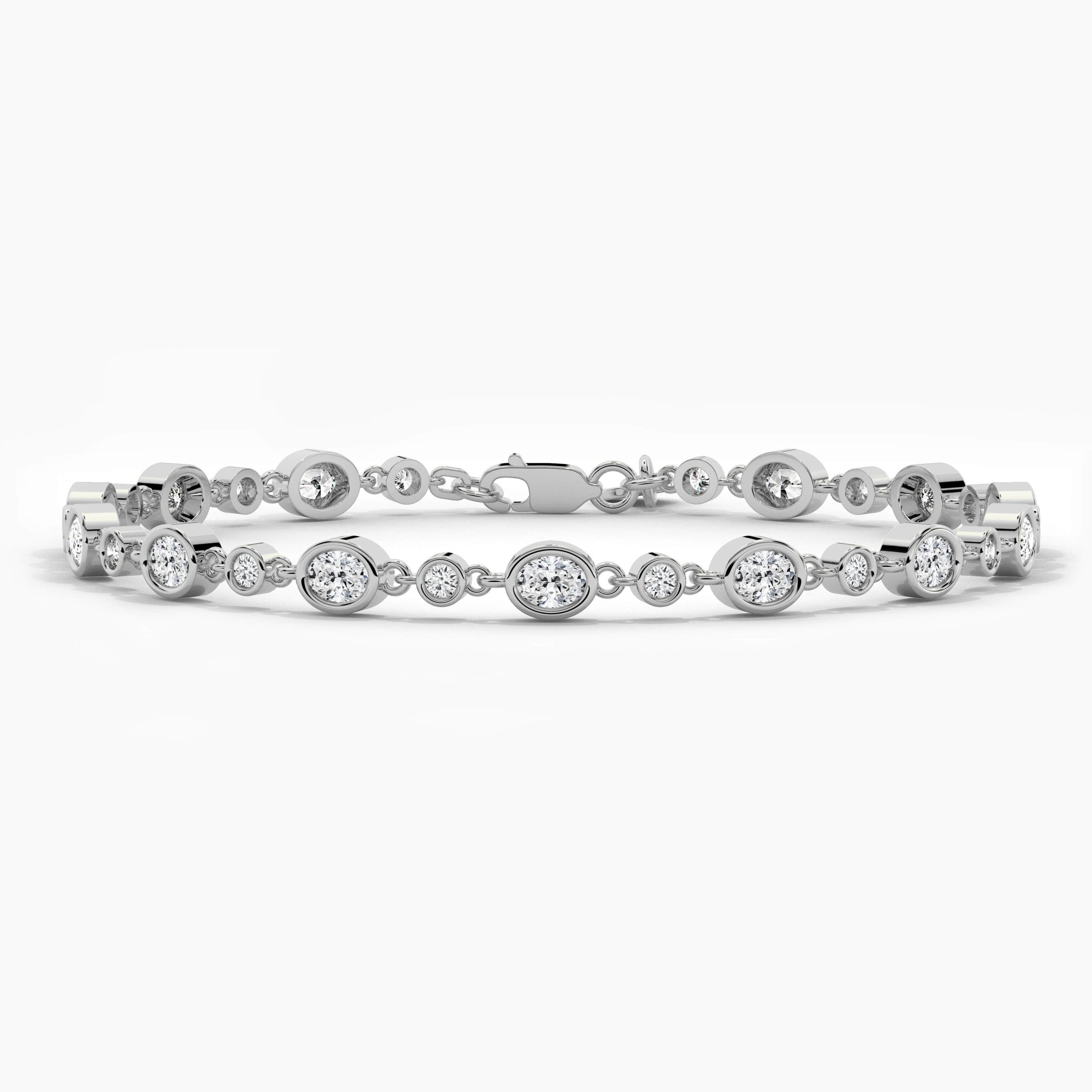 White Gold Tennis Bracelet In Oval And Round Moissanite Diamond  Bracelet For Woman's