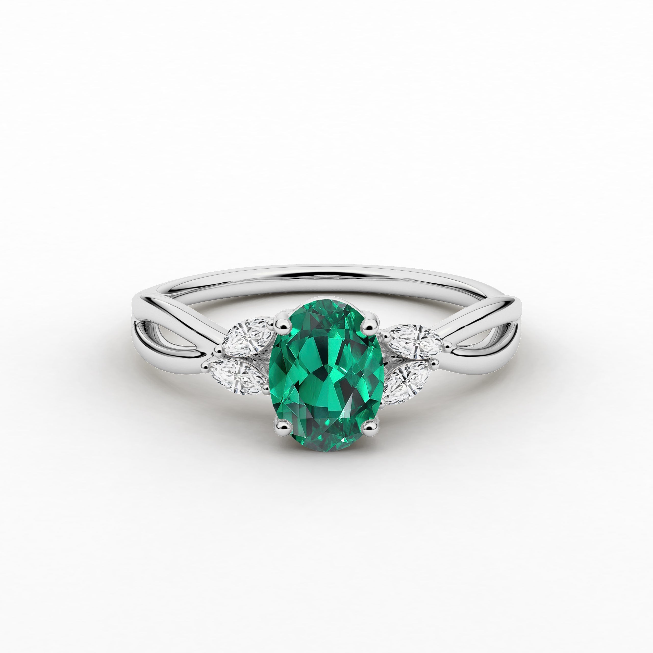  Oval Cut Green Emerald Cut Nature Inspired Wedding Ring In White Gold