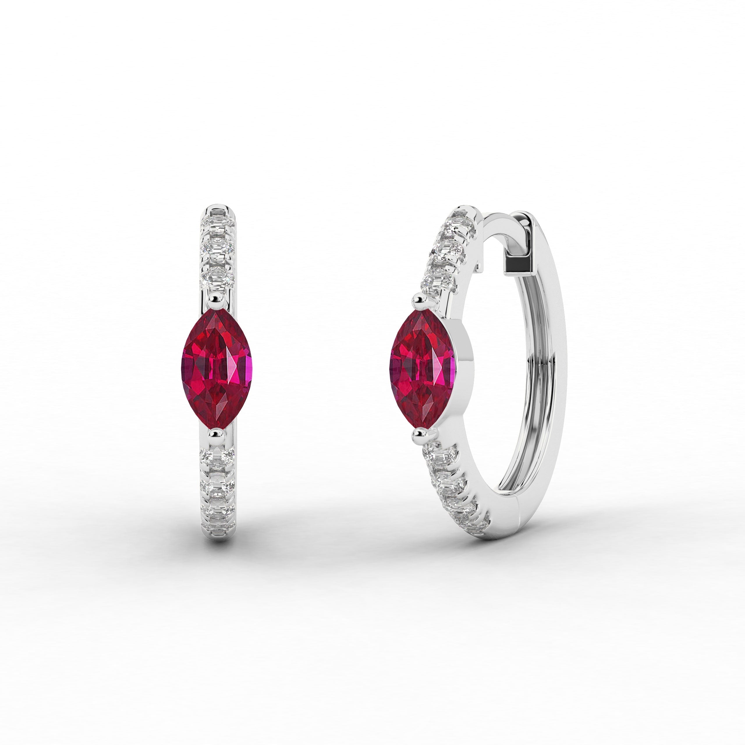 White Gold Marquise Cur Ruby Diamond Engagement Hoop Erring 