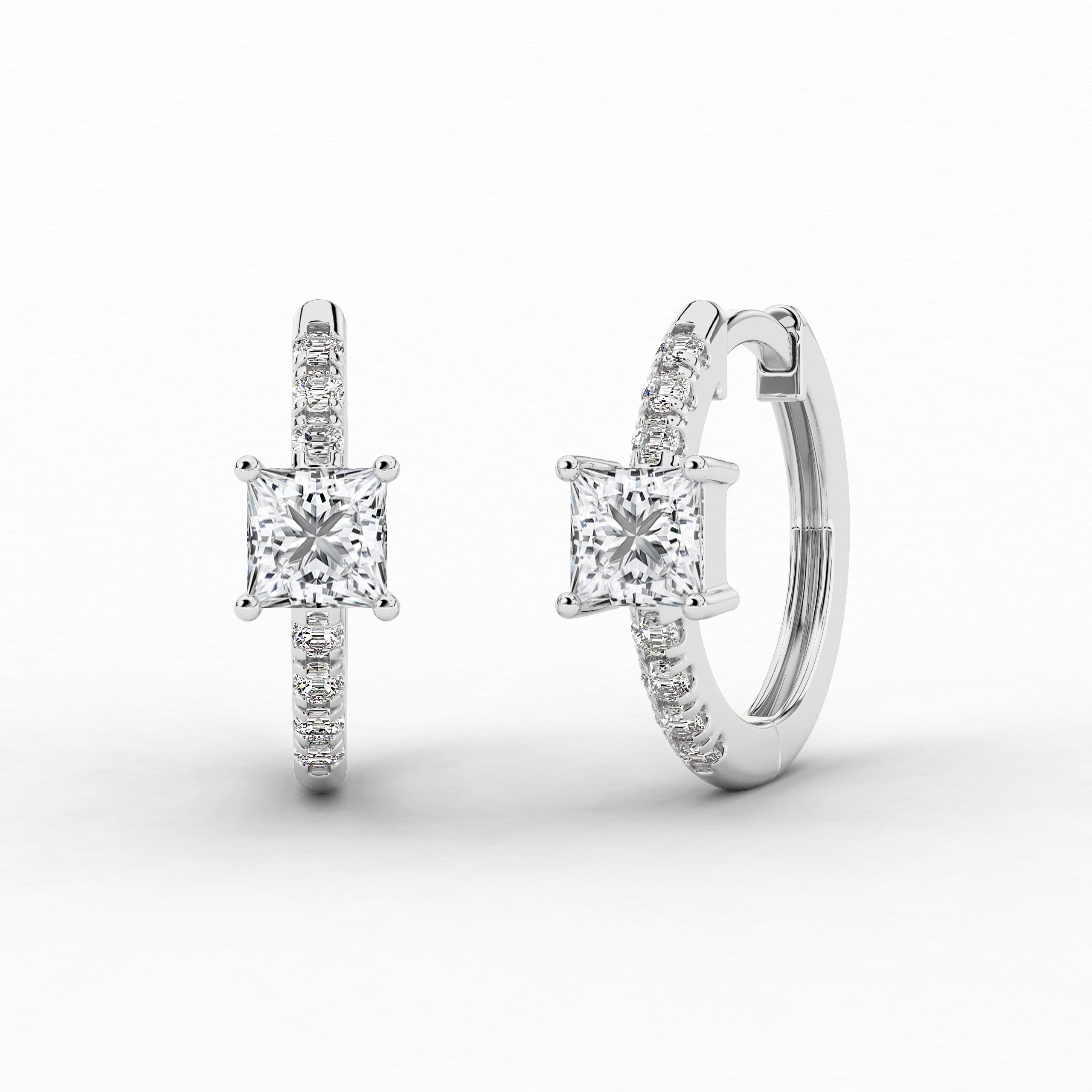 Princess Cut Lab Grown Diamond Engagement Hoop Earring In White Gold