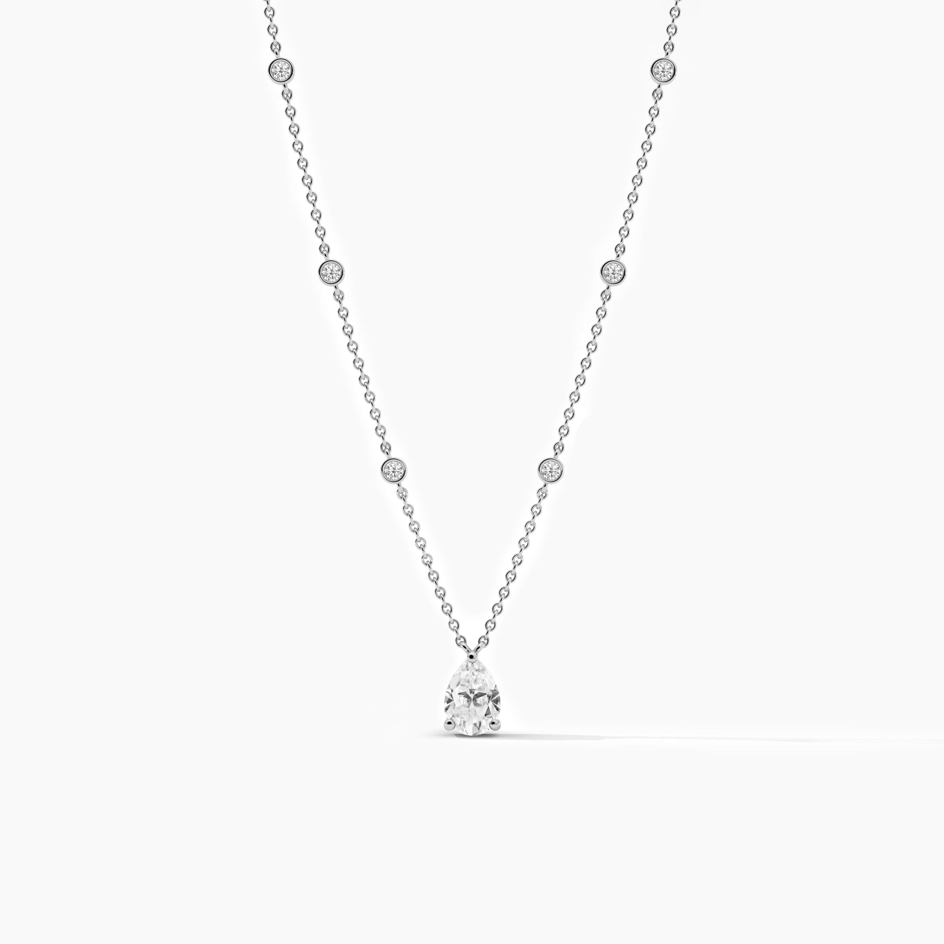 14K White Gold Diamond Station Necklace 