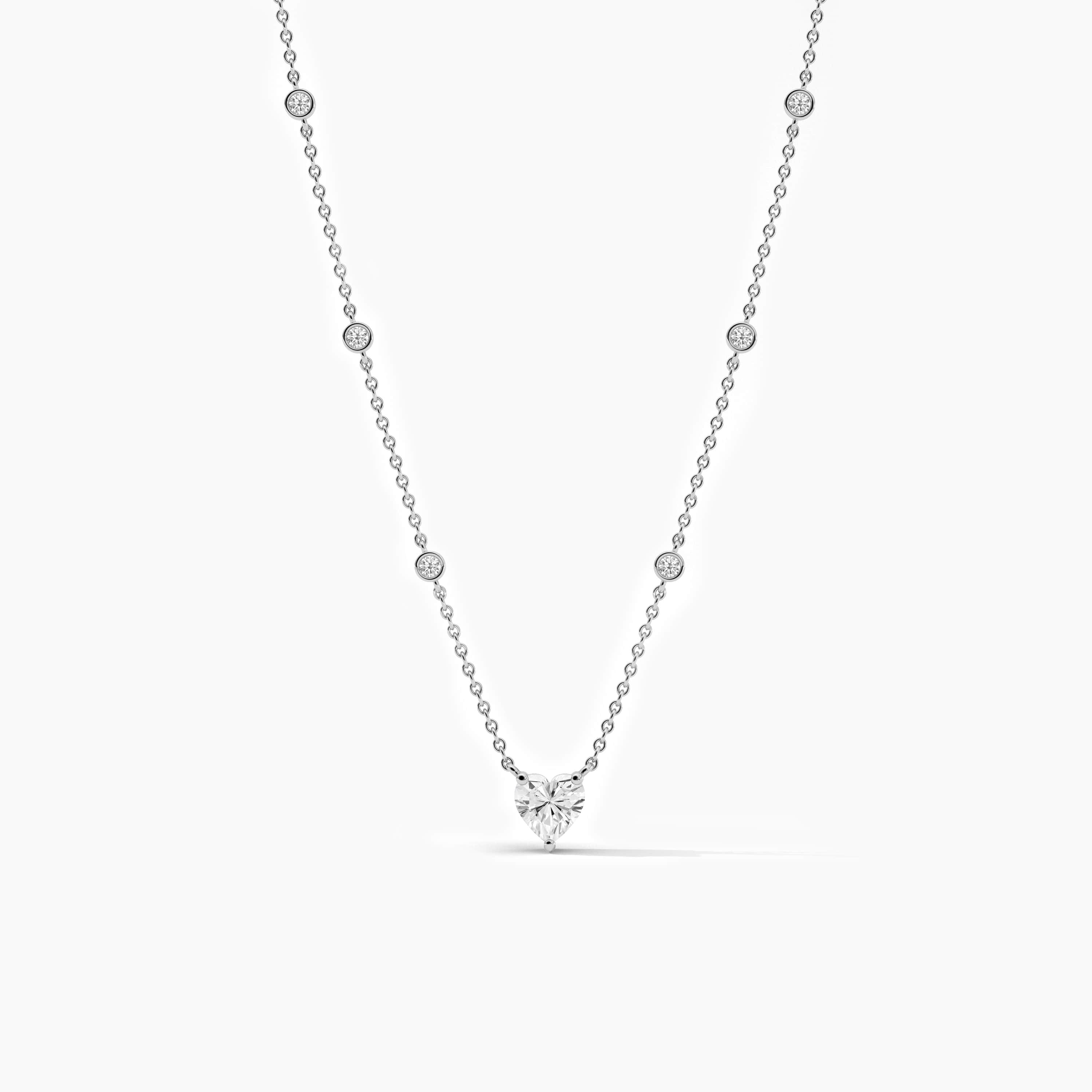 14K White Gold Diamond Station Necklace